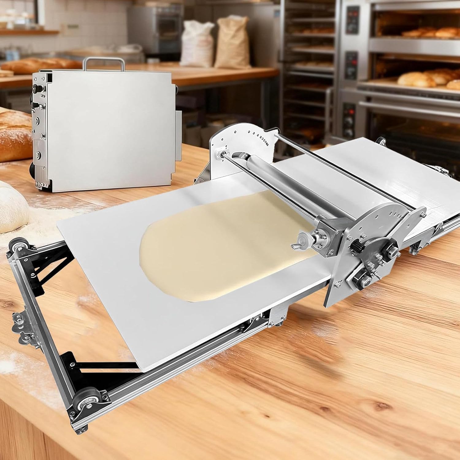 Professional Electric Sheeter, Puff Pastry Machine, with Adjustable Thickness, for Croissants, Pizza and Pasta, Non-Stick PP Surfaces
