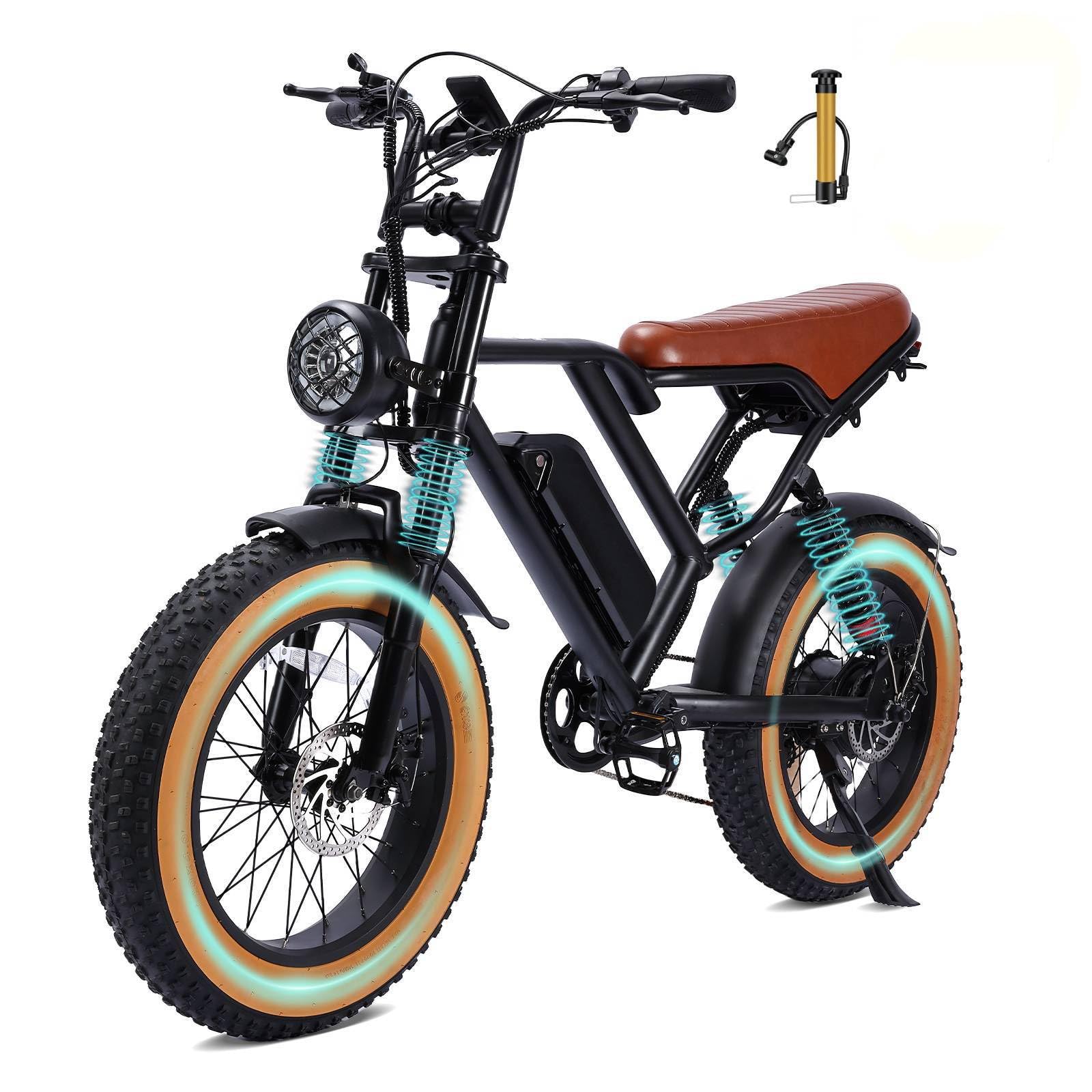 Bicicleta Eléctrica para Adultos, Autonomía Máxima de 50-80 km, Bicicleta Eléctrica con Neumáticos Gruesos de 20", Batería extraíble de 48V y 17.5Ah