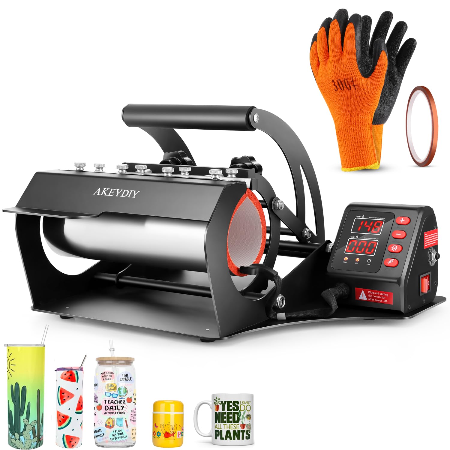 Tumbler Heat Press 10-30 OZ, Cup Mug Press Machine, Sublimation Heat Transfer Straight Skinny Tumbler 30 OZ 20 OZ 16 OZ 15 OZ 11 OZ, DIY Tumbler Press with Heat Tape