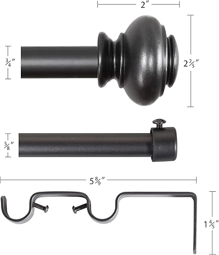 Miniatura 6 de H.VERSAILTEX Elegante juego de cortinero telescópico doble para tratamiento de ventanas con tapa clásica, diámetro de 34 pulgadas, se ajusta de 66 a