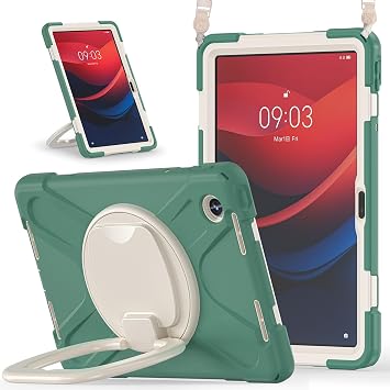 Case for Lenovo Tab M11 TB-330FU/Lenovo Xiaoxin Pad 2024 TB-331FC, Shockproof Sturdy Cover with 360 Rotating Kickstand,Bracket Handle, Tablet Heavy DutyEmerald Green