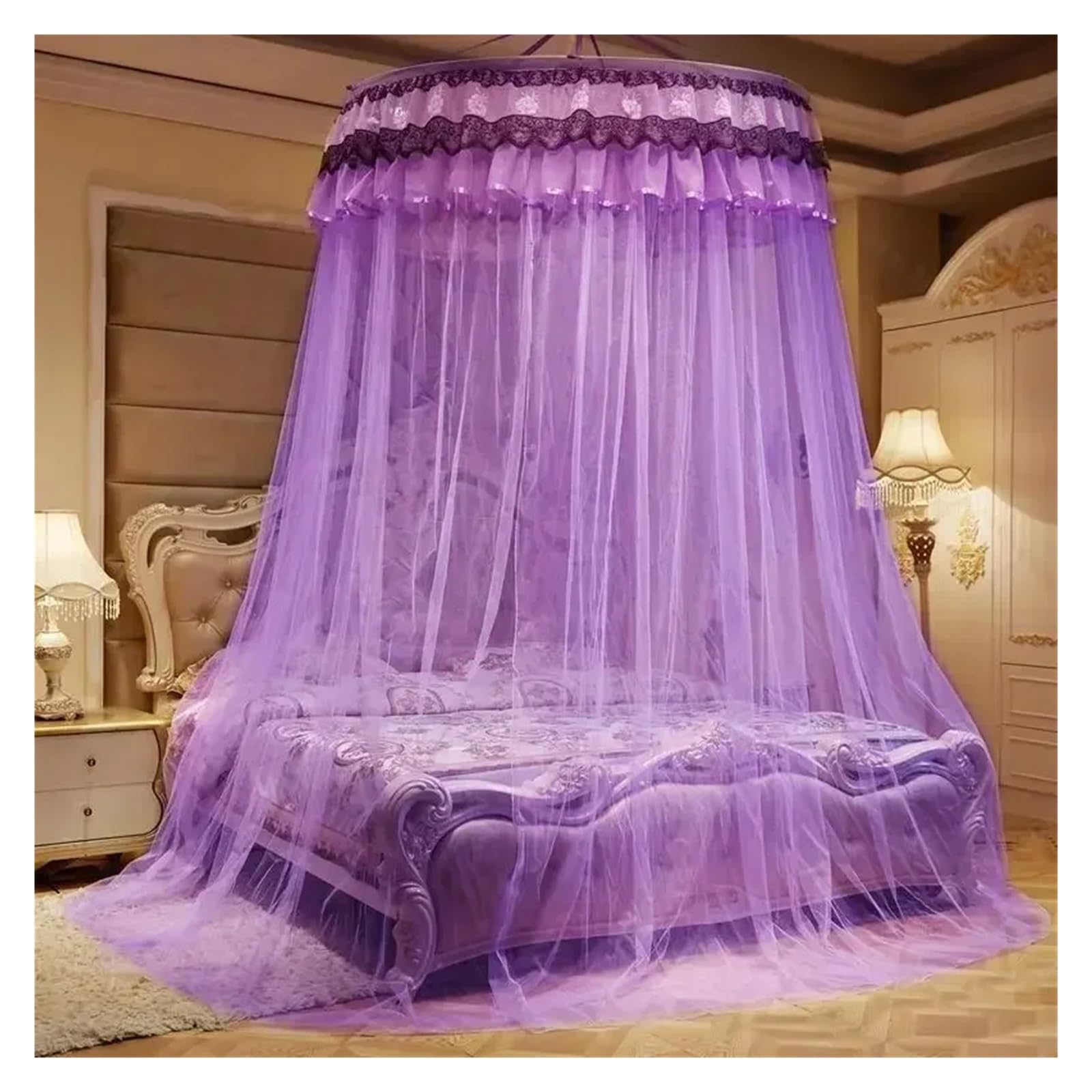Baldacchino e Zanzariera da Letto Tenda a cupola rotonda romantica con zanzariera a da palazzo 1-2 m(Color 14,1.8m (6 feet) bed)