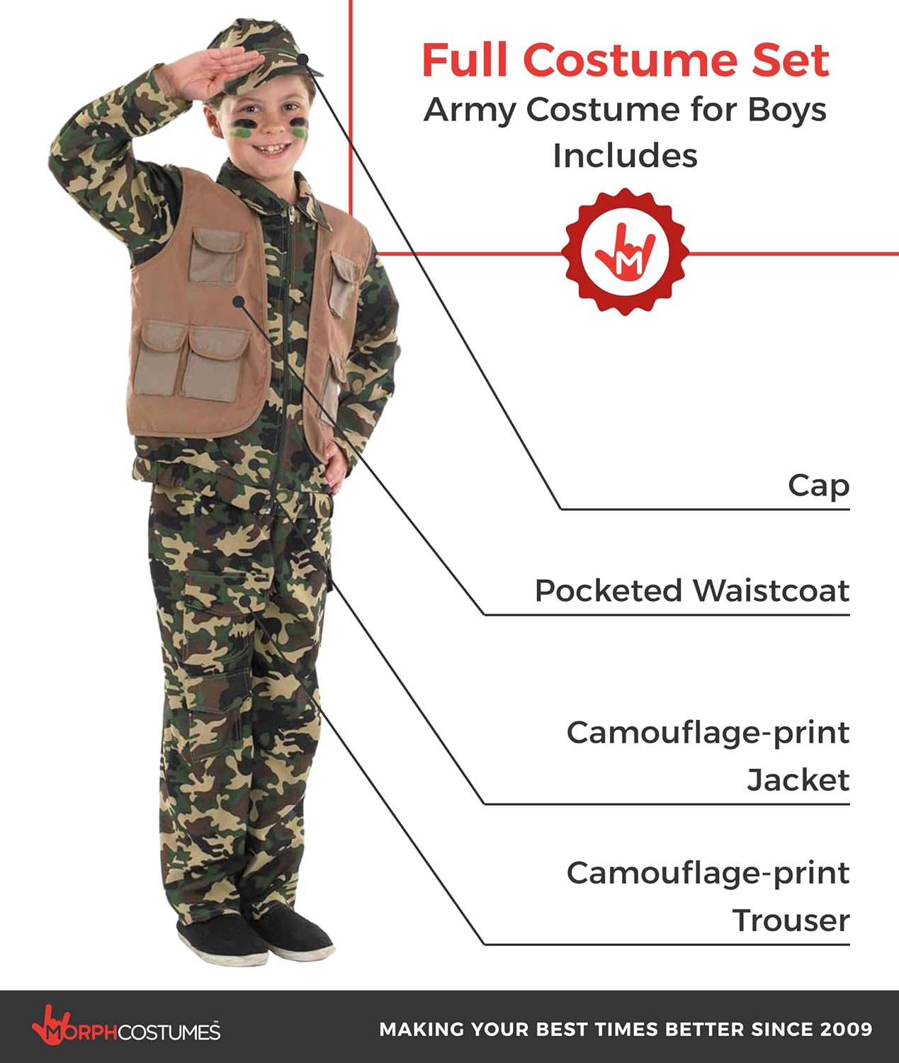 fun shack Boys Army Costume, Kids Military Costume, Boys Camo Costume, Soldier Costume for Kids, Boys Army Uniform