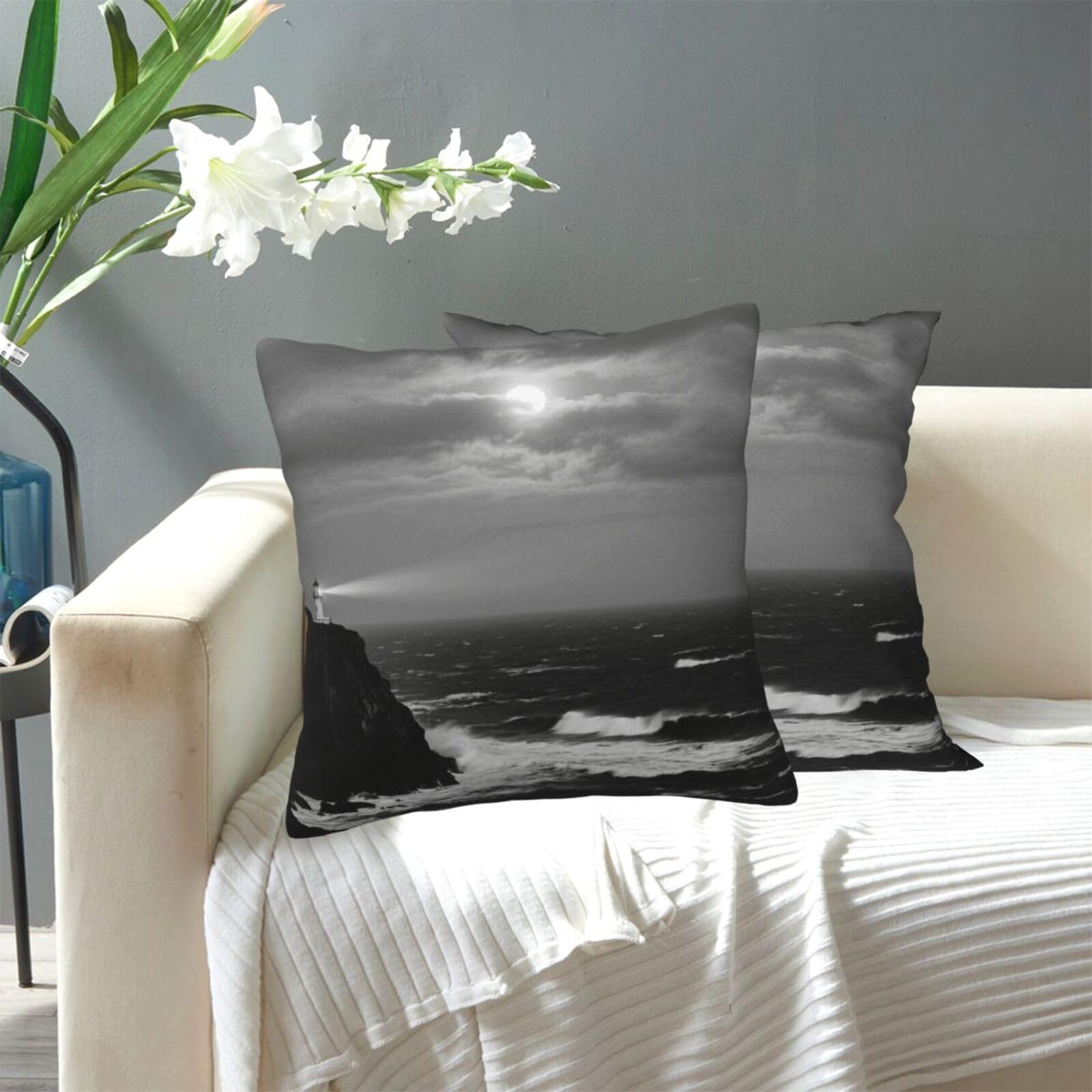 FekiLoot Decorative Throw Pillow Covers Modern Farmhouse Pillowcase Double Sided Cozy Cushion Cover for Sofa Couch Bed 16"X16" Moon Over Ocean