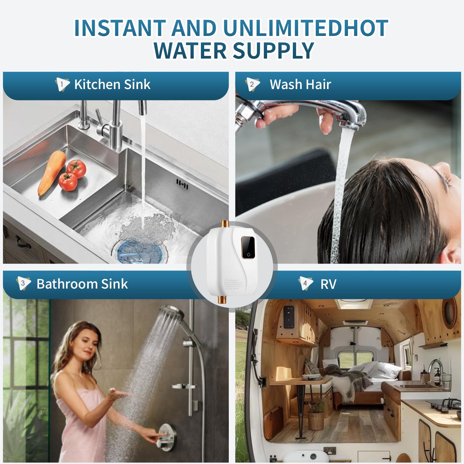 Calentador de agua eléctrico sin tanque, calentador de agua eléctrico sin tanque de 3000 W, 110 V, calentador de agua caliente bajo demanda, eléctrico con visualización digital, calentador de agua