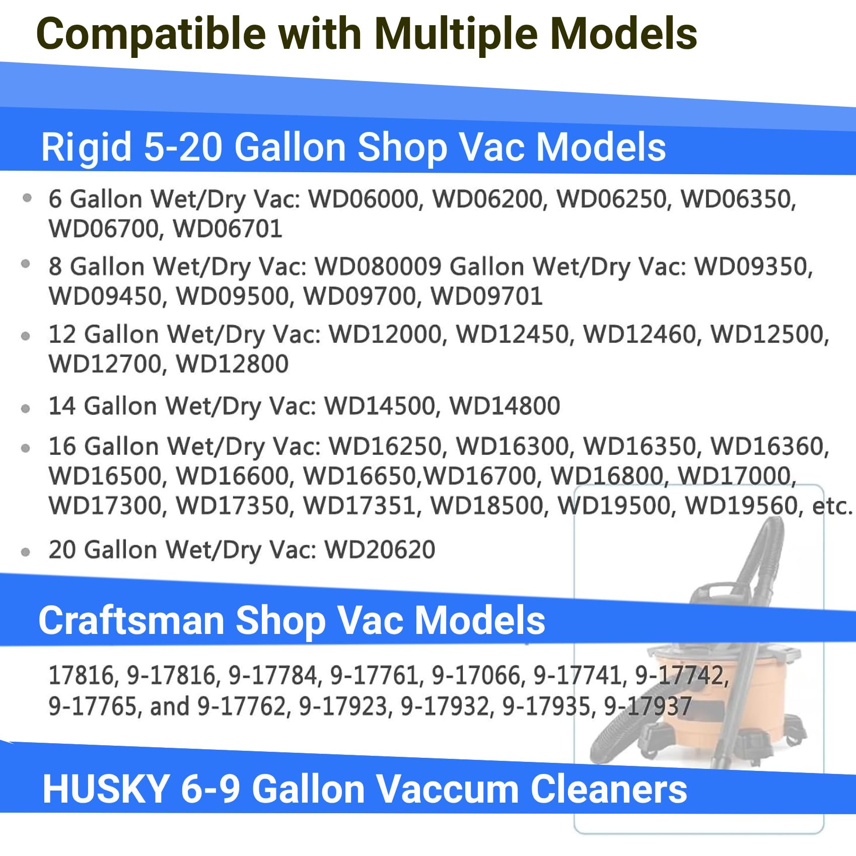 VF6000 97457 5-warstwowy filtr zastępczy do odkurzaczy Ridgid 5-20 galonów Wet Dry WD5500 WD0671 WD6425 WD7000 WD1280 WD1851 WD1680 WD1956 RV2400A 14000A RV RV2 600B, pasuje do odkurzaczy Husky 6-9