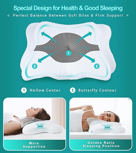 Miniatura 5 de QIUBABYO Almohadas de espuma viscoelástica, almohada cervical para aliviar el dolor de cuello y hombros, almohada ergonómica de contorno de cama,