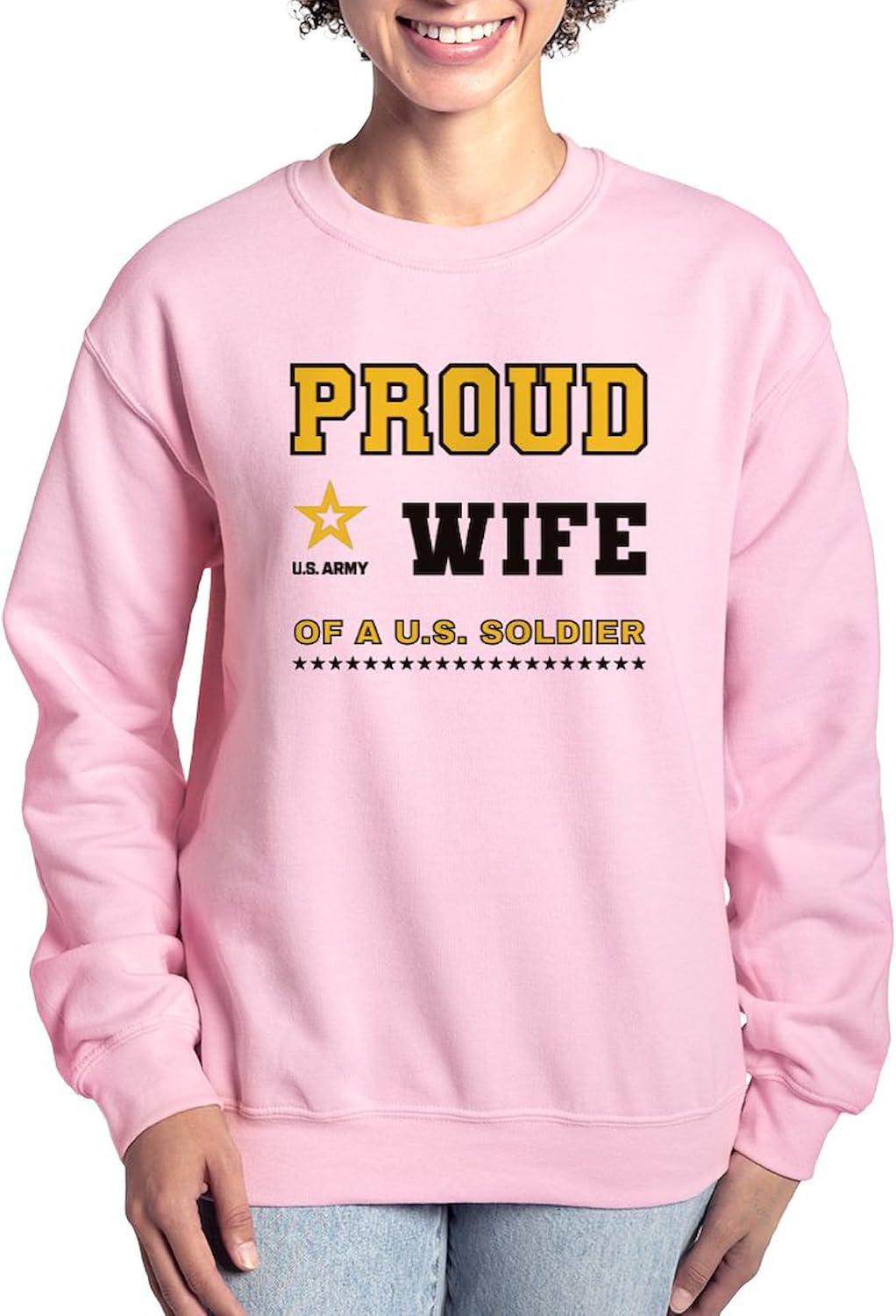 CafePress Proud Wife Of A Soldier Black And Gold Women's Crewneck Sweatshirt