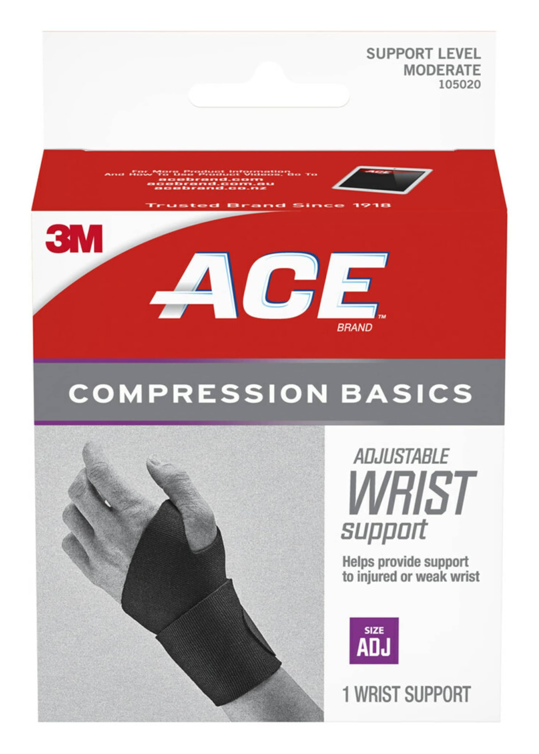 ACE Sport Basics Adjustable Wrist Support 105020 – Moderate Compression Brace for Injury Recovery and Prevention