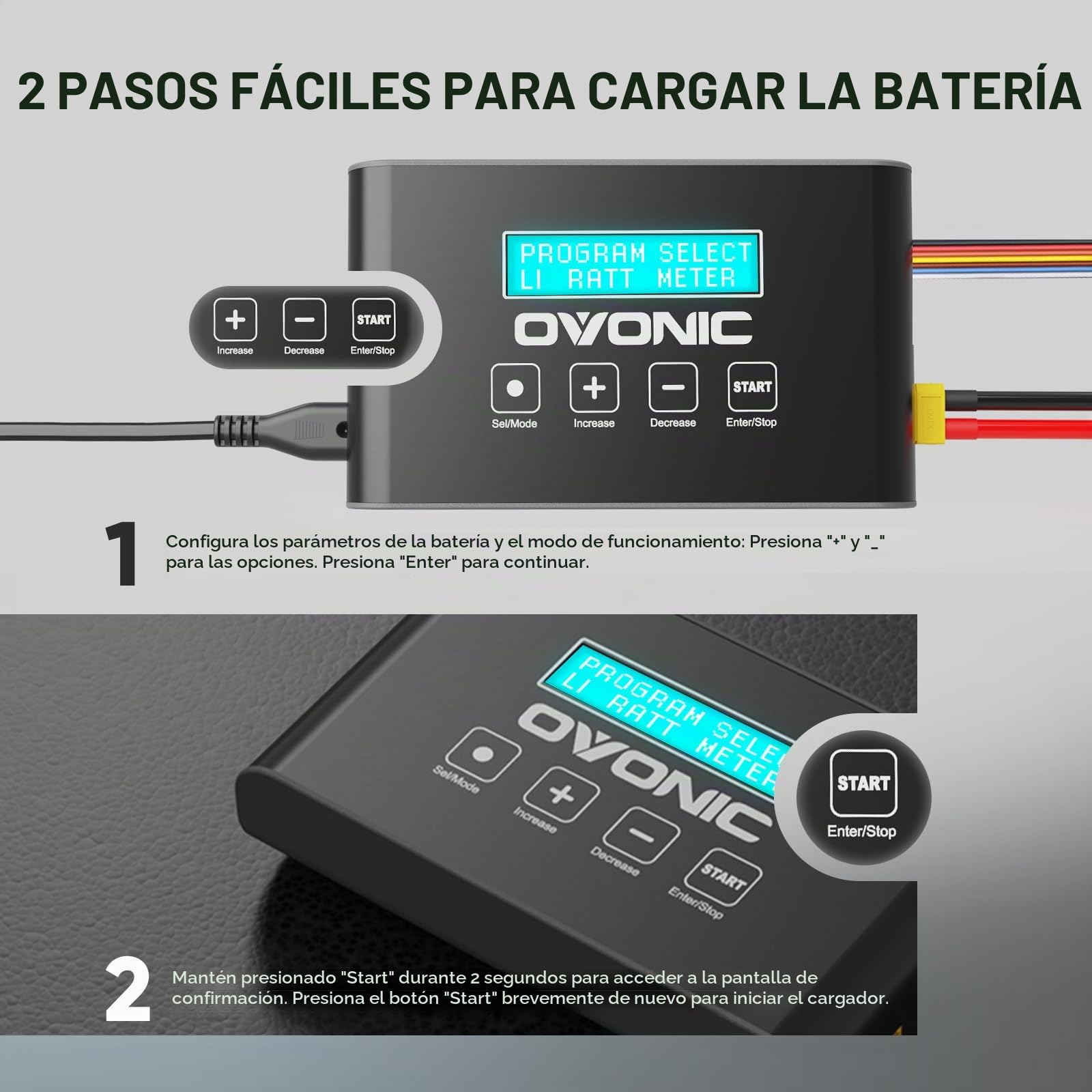 OVONIC Mate1 Cargador de Batería 100W 10A Cargador RC Inteligente con Cargador de Equilibrio XT60 Compatible para 2-6s LiIon/LiPo/Life 3-18S NiMH