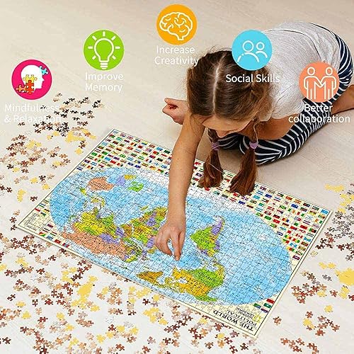 Miniatura 7 de Rompecabezas de mapa político del mundo de 1000 piezas para adultos, niños o adolescentes con 197 países, banderas del mundo internacional, juguete