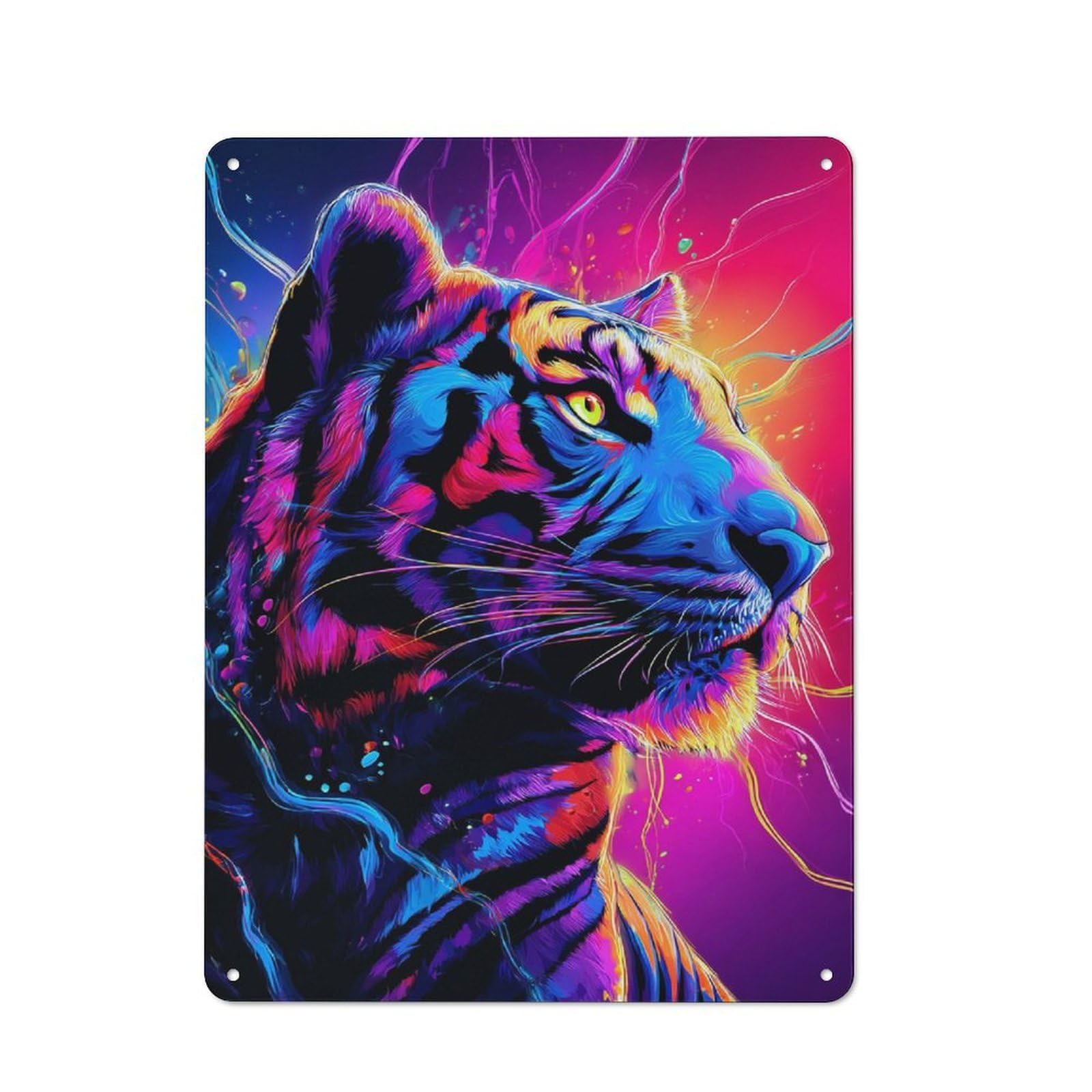 Junmoney Neon Tiger Vibrant Artwork Tin Sign 40X30cm With For Workshop Wall, Vintage Decor, Gift For Workshop Decor Fans During The Christmas Season