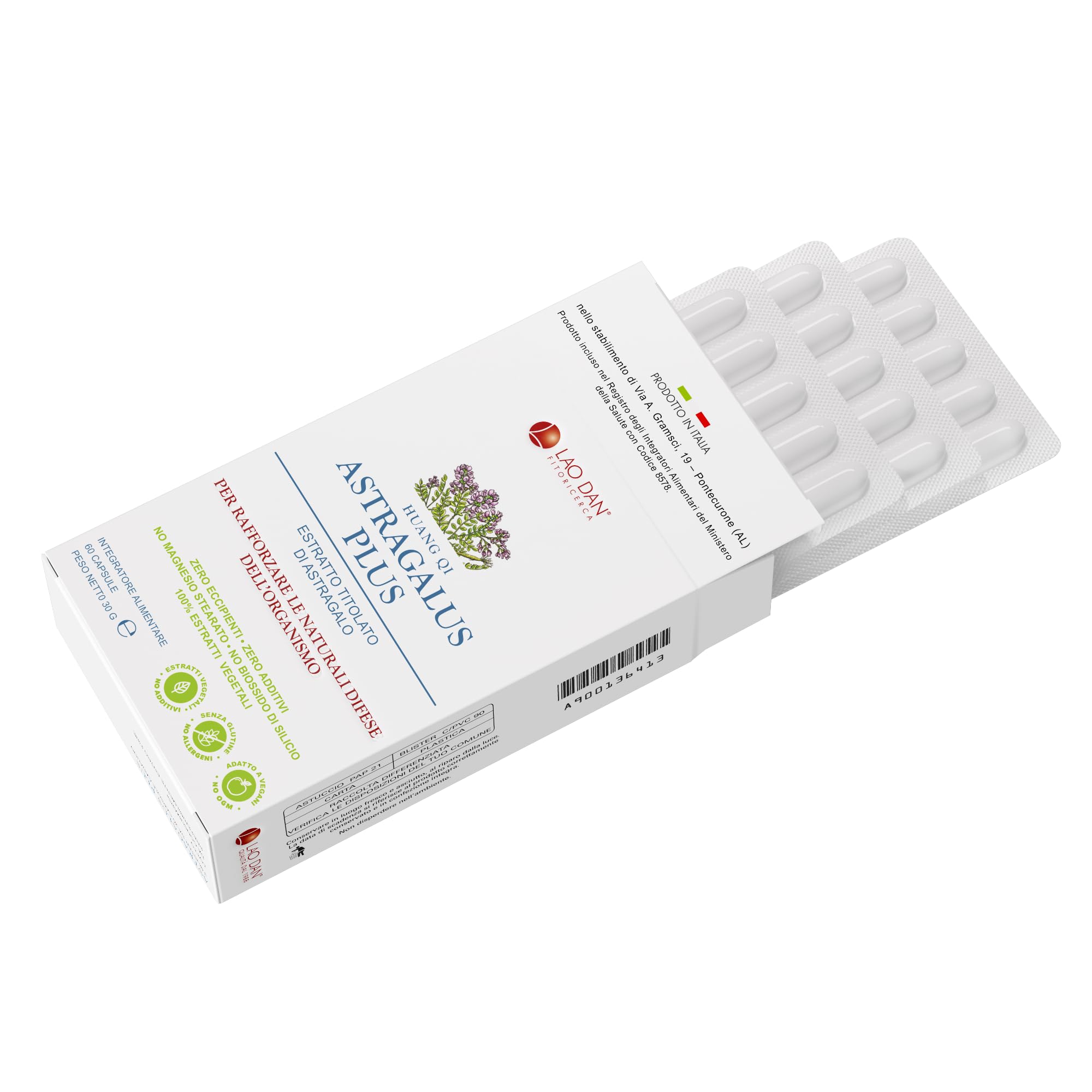 ASTRAGALUS PLUS da Fitoricerca Lao Dan® Astragalo Integratore Difese Immunitarie Nuova Formula 70% Polisaccaridi Estratto Premium Quality 100% Naturale Zero Eccipienti Made in Italy