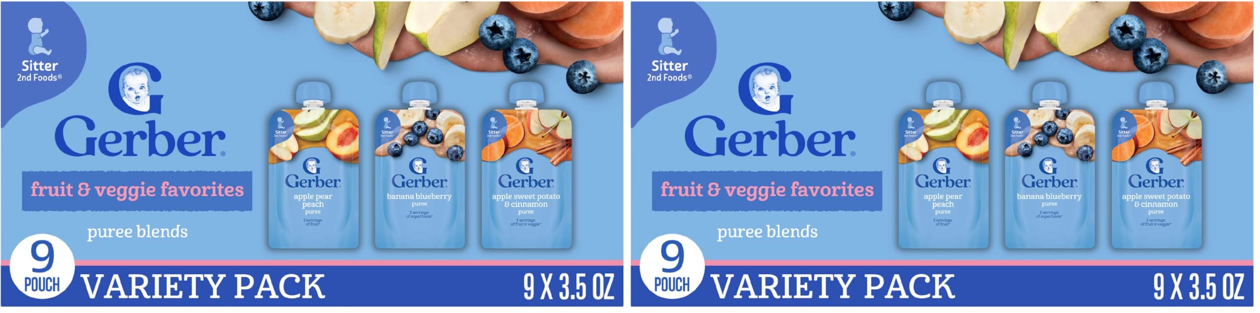 Gerber Toddler Fruit and Veggie Value Pack Baby Food Pouches - 9ct/3.5oz Each (Pack of 2)