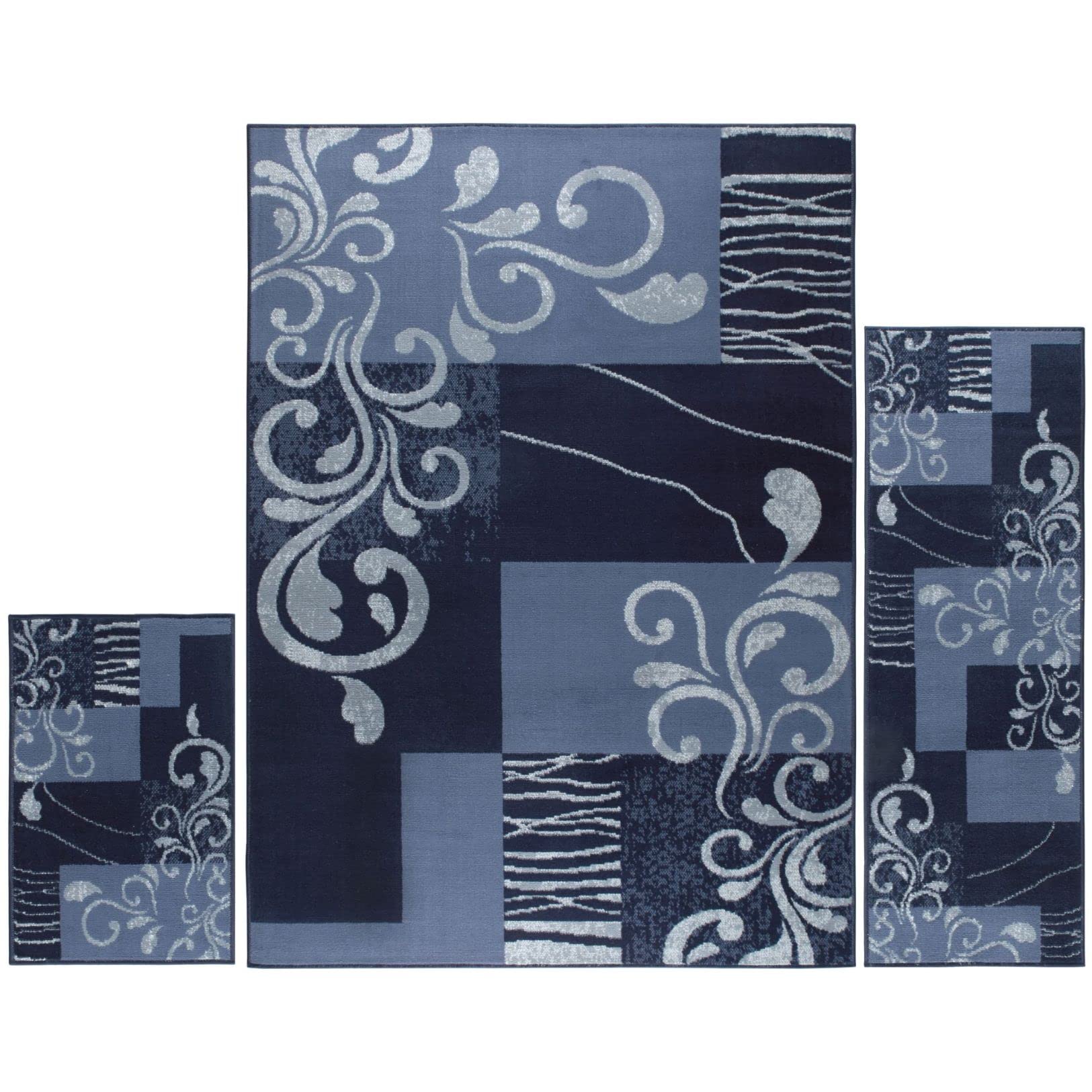 Home Dynamix Ariana Galil Area Rug 3 Piece Set (4'11" x6'11,1'8 x4'11,1'8 x2'8), Geometric Blue
