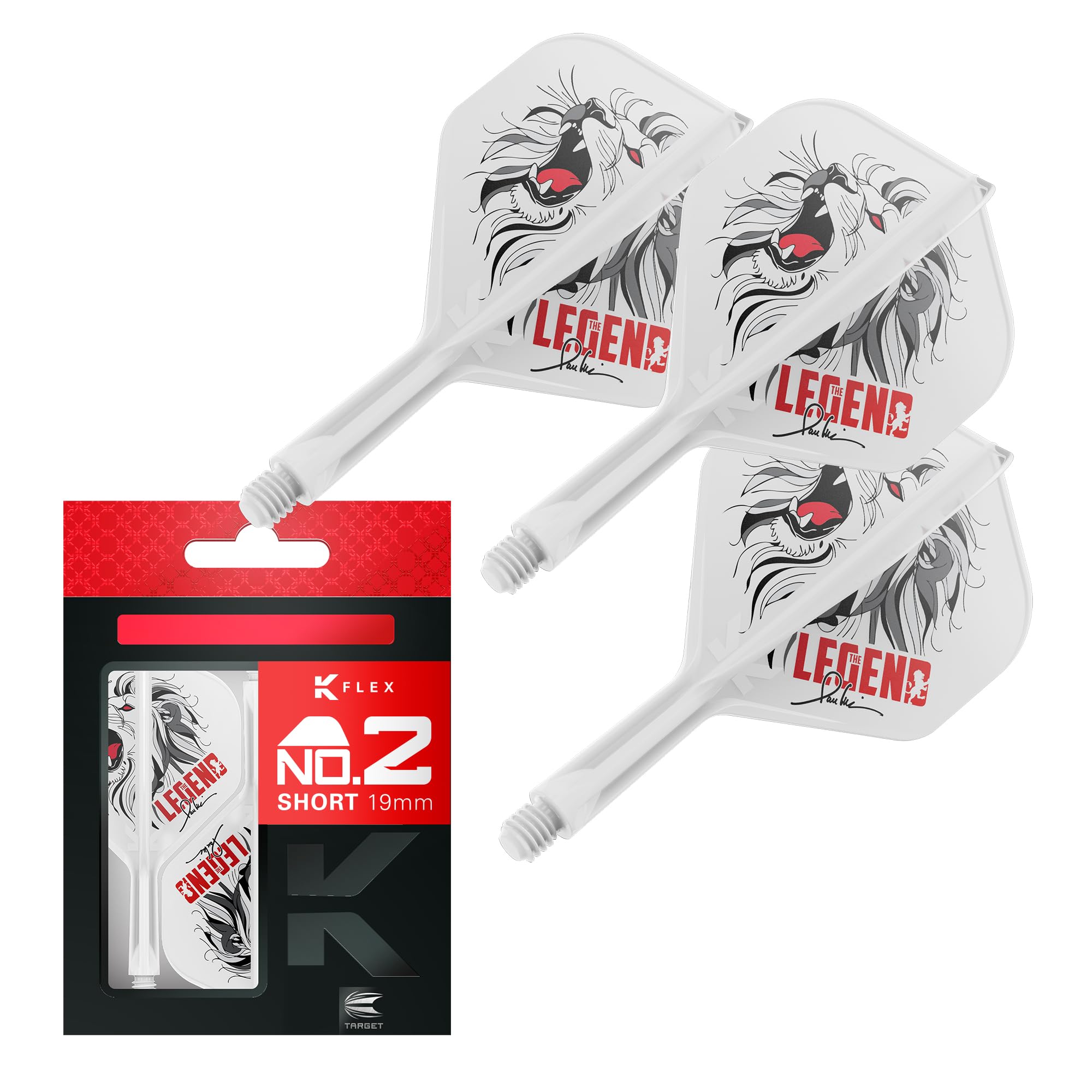 Target Japan K Flex Dart Flights and Shaft System, No.2 | Pack of 3 Kflex All In One Flight, White Paul Lim Darts Accessories | K-Flex Dart Stem - Short (19mm)