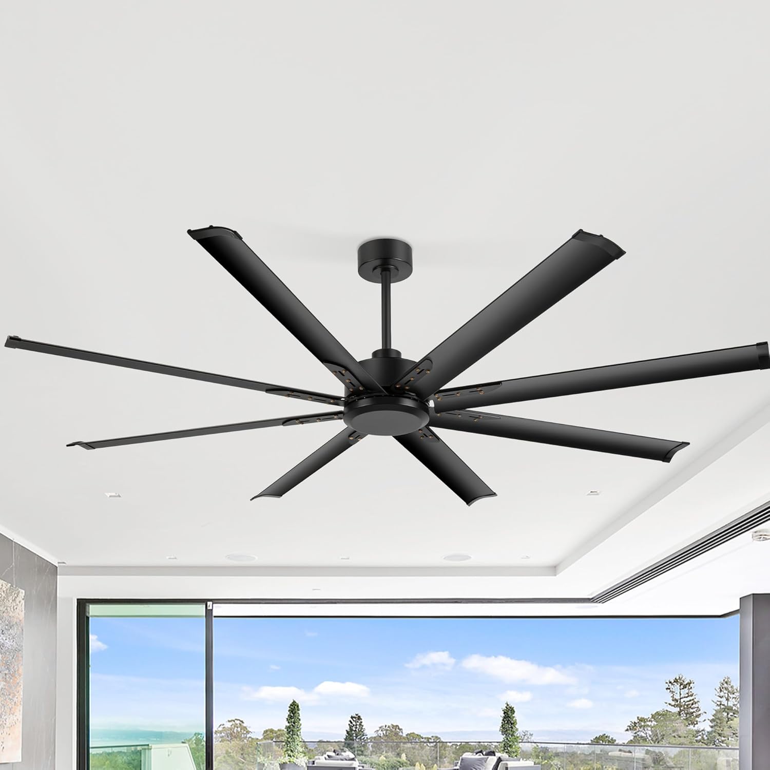 72" Industrial Large Ceiling Fans with No Lights Remote Control, 8 Aluminum Blades, Reversible DC Motor, 6-Speed, 2 Downrods, Home Commercial Ceiling Fans without Light for Porch/Garage/Shop