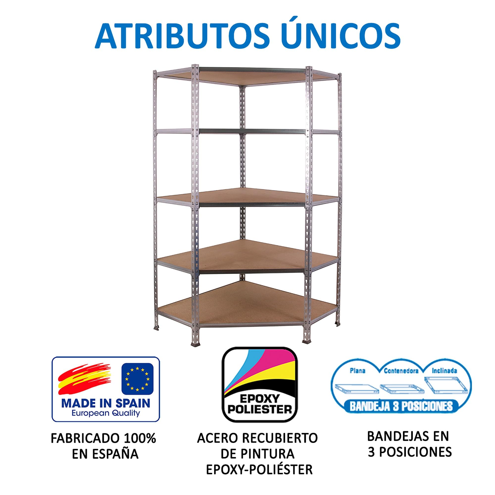 SimonRack Scaffale Metallo Garage Angolo, 5 Ripiani Legno, 200 kg di Punto di Flessione, 1800x900x300 mm, Scaffale Garage, Senza Viti, Zincato/Legno - Maderclick Corner