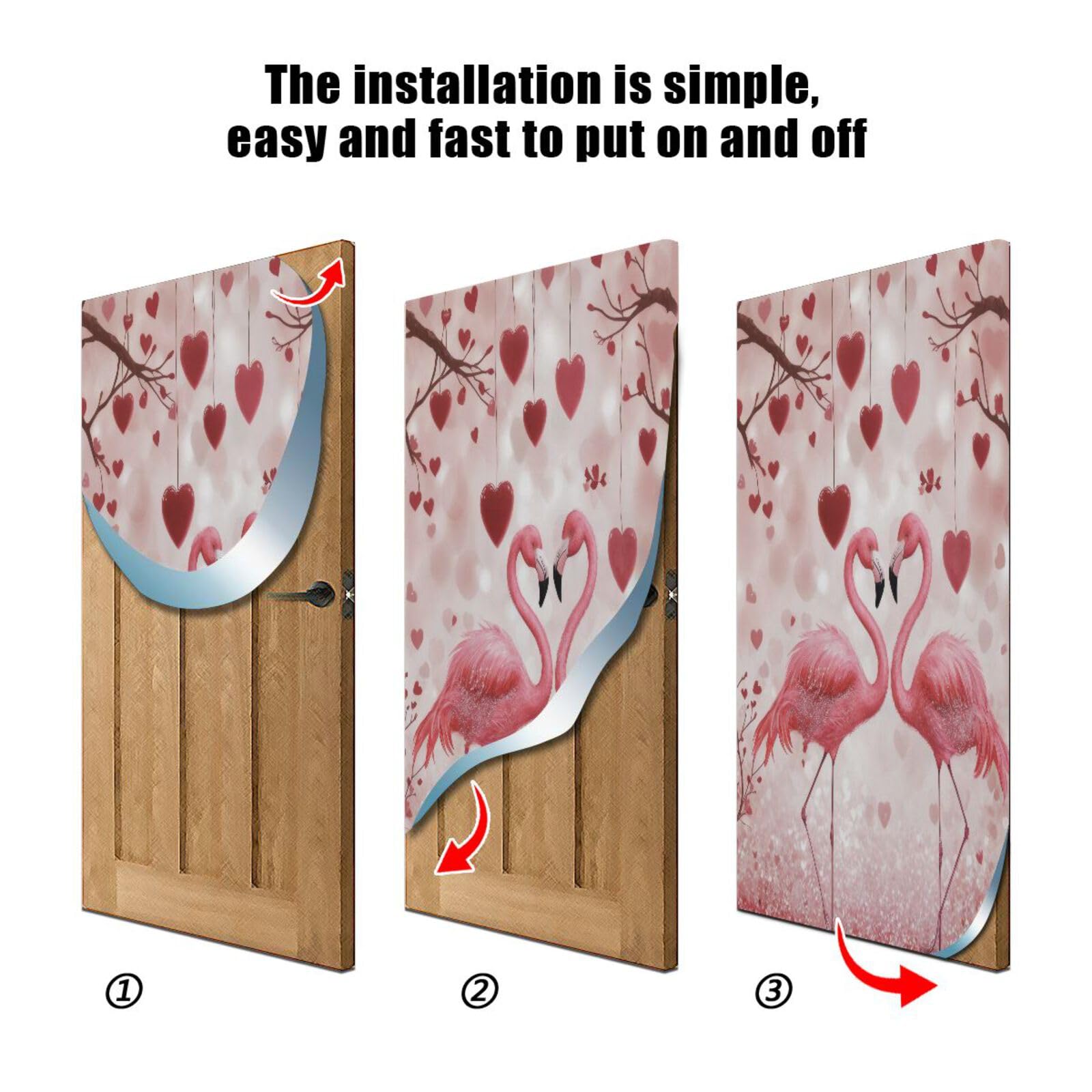 FLildon Romantic Flamingo Valentine's Day Door Cover Decoration, Party Accessory Porch Decor for Festive Ornament Room Door Covers 32 x 79 Inch