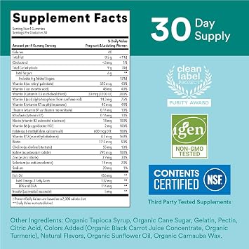 SmartyPants Prenatal Vitamins for Women, Multivitamin Gummies: Omega 3 Fish Oil (EPA/DHA), Biotin, Methylfolate, Vitamin D3, C, Vitamin B12, B6, A, K & Zinc, Inositol, 120 Count (30 Day Supply)