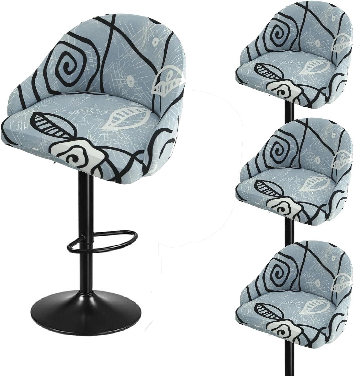 SDNAM Pub Bar Counter Stool Chair Covers with Back and Arms Set of 4/2/1 Stretch, Swivel Curved Kitchen Barstool Chair Cover Curved Back Bar Stool Slipcovers with Arms(H7,4PCS)