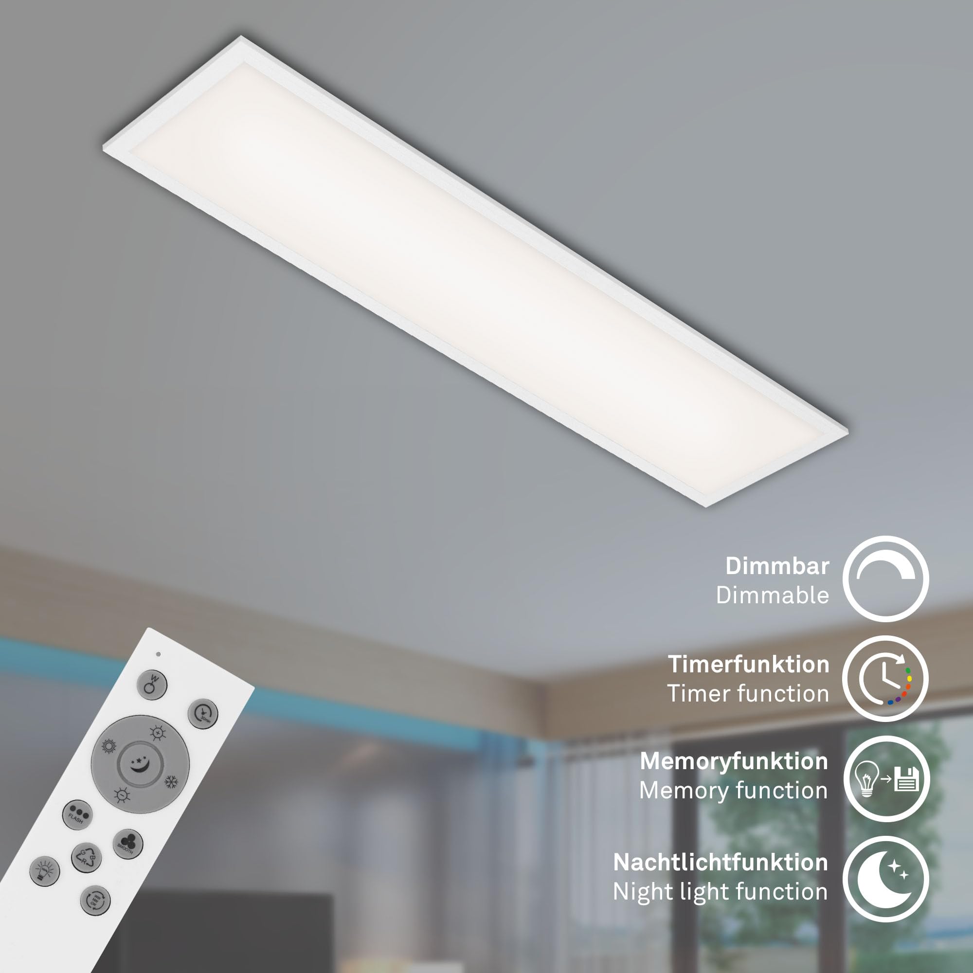Briloner - Lampada da soffitto LED piatta con telecomando, luce RGB, regolabile da bianco caldo a bianco freddo, plafoniera LED, lampada da soggiorno, pannello LED, cucina, 100x25x6,6 cm, bianco