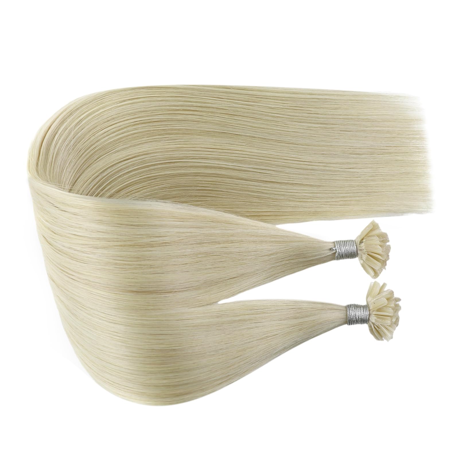 Fshine Extensiones de cabello humano con punta en U, color rubio blanco, 22