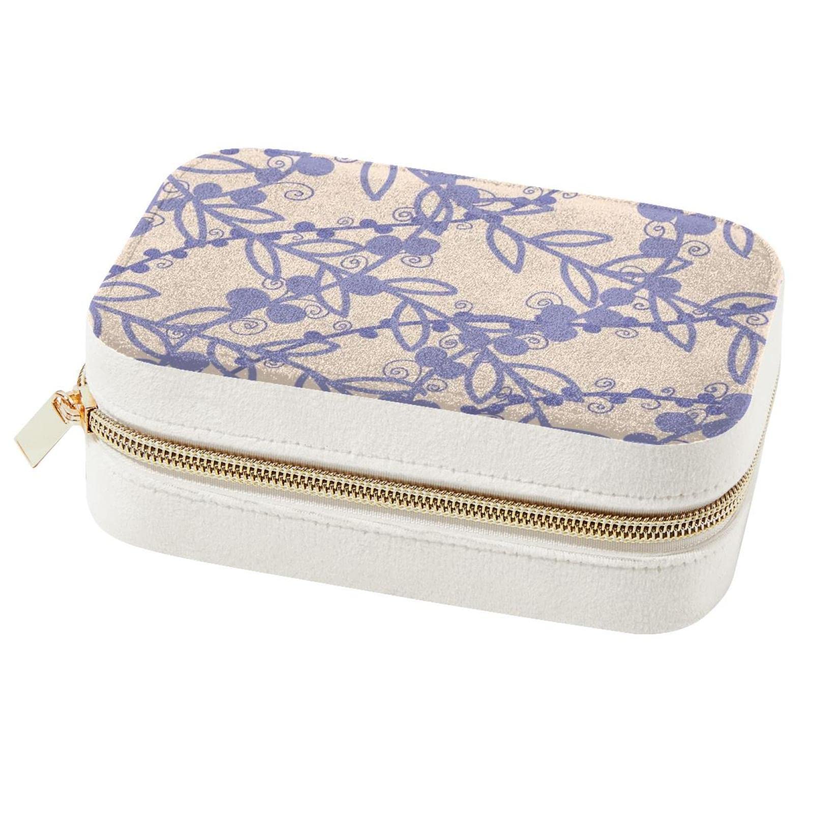 Boîte à bijoux portable vigne de bleuet, organiseur bagues et colliers