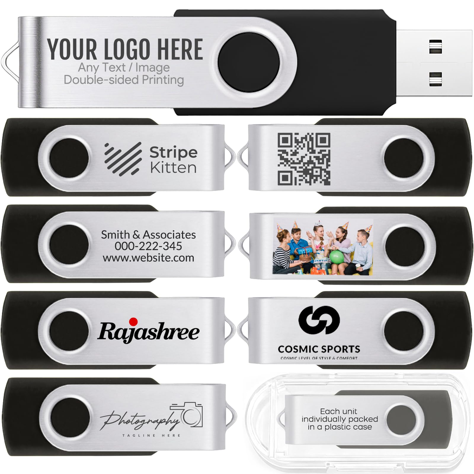 [100pcs] Custom Logo USB Flash Drive 2GB 100 Pack JBOS Bulk Personalized USB Drives with Your Logo Customized Promotional Thumb Drives with Brand Name