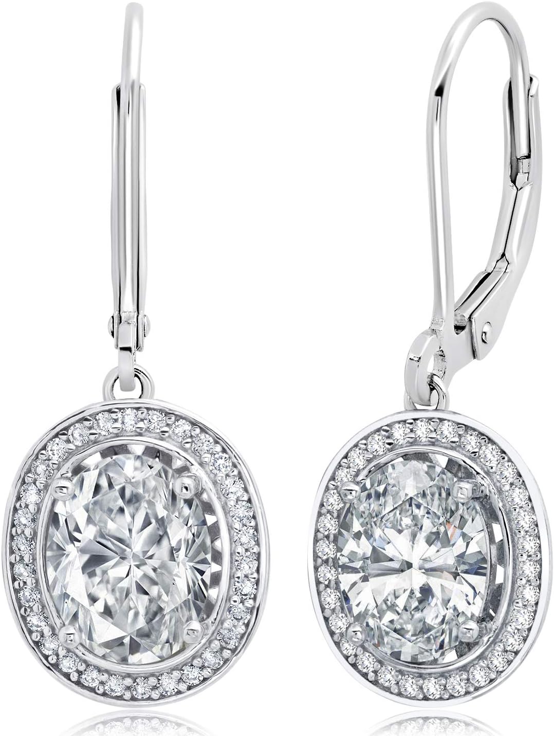 Cubic Zirconia Halo Dangle Earrings for Women in 925 Sterling Silver in Round, Oval, or Cushion Cut CZ with Leverback by MAX + STONE