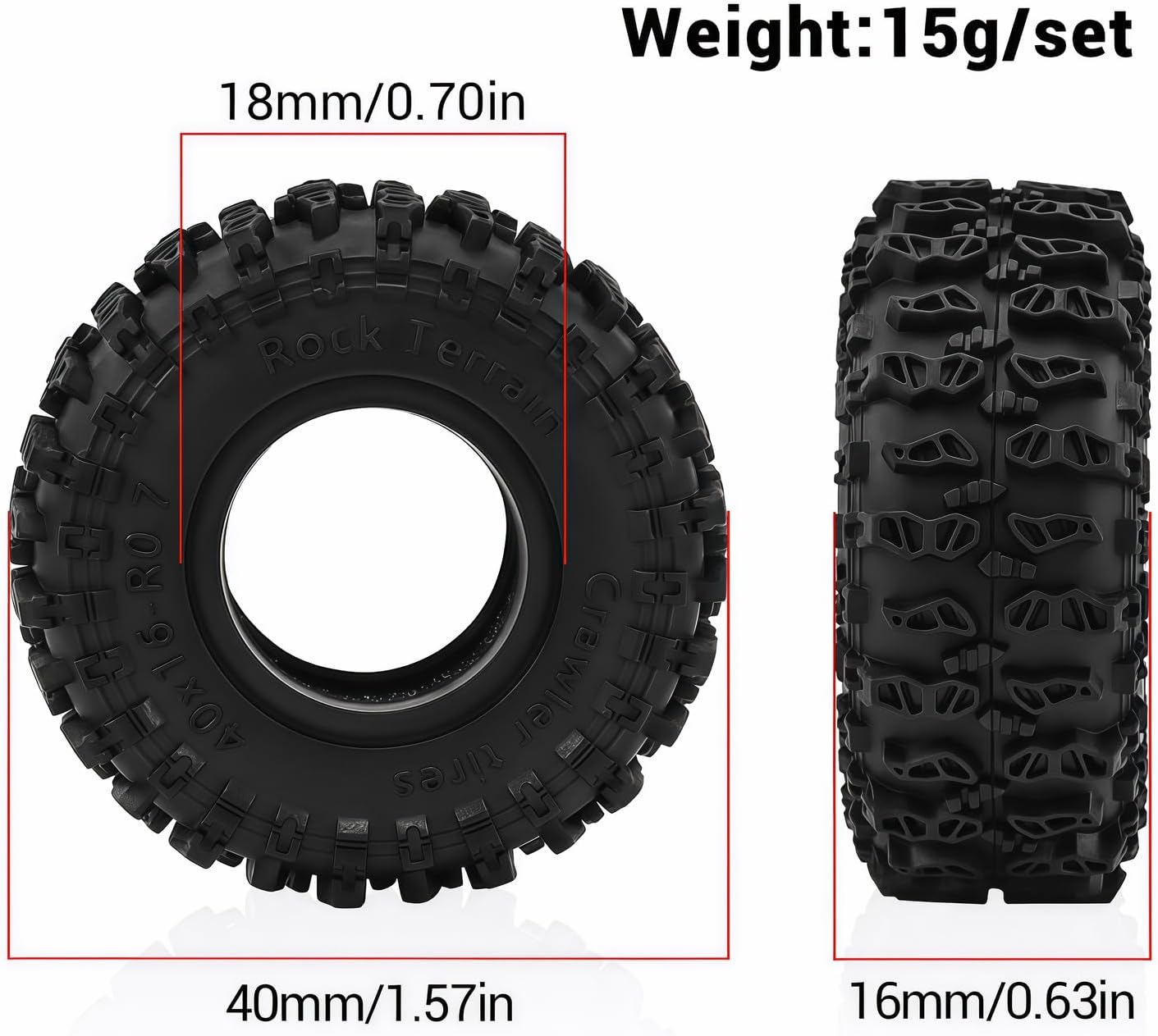 for SCX30 0.7" Swamp Claw Tires 40x16mm (1.57x0.63in) for Ascent-32 1/30 1/32 RC Crawler – Super Soft Sticky Rubber, Foam Inserts (4pcs)