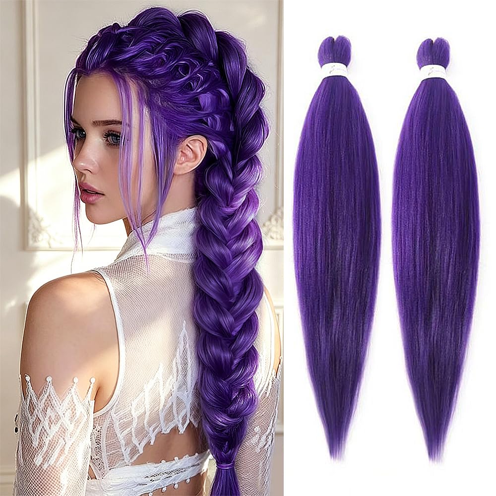 Purple Braiding Hair Extensions 26 Inch Pre Stretched Synthetic 2Pk Purple 26 Inch(Pack of 2)