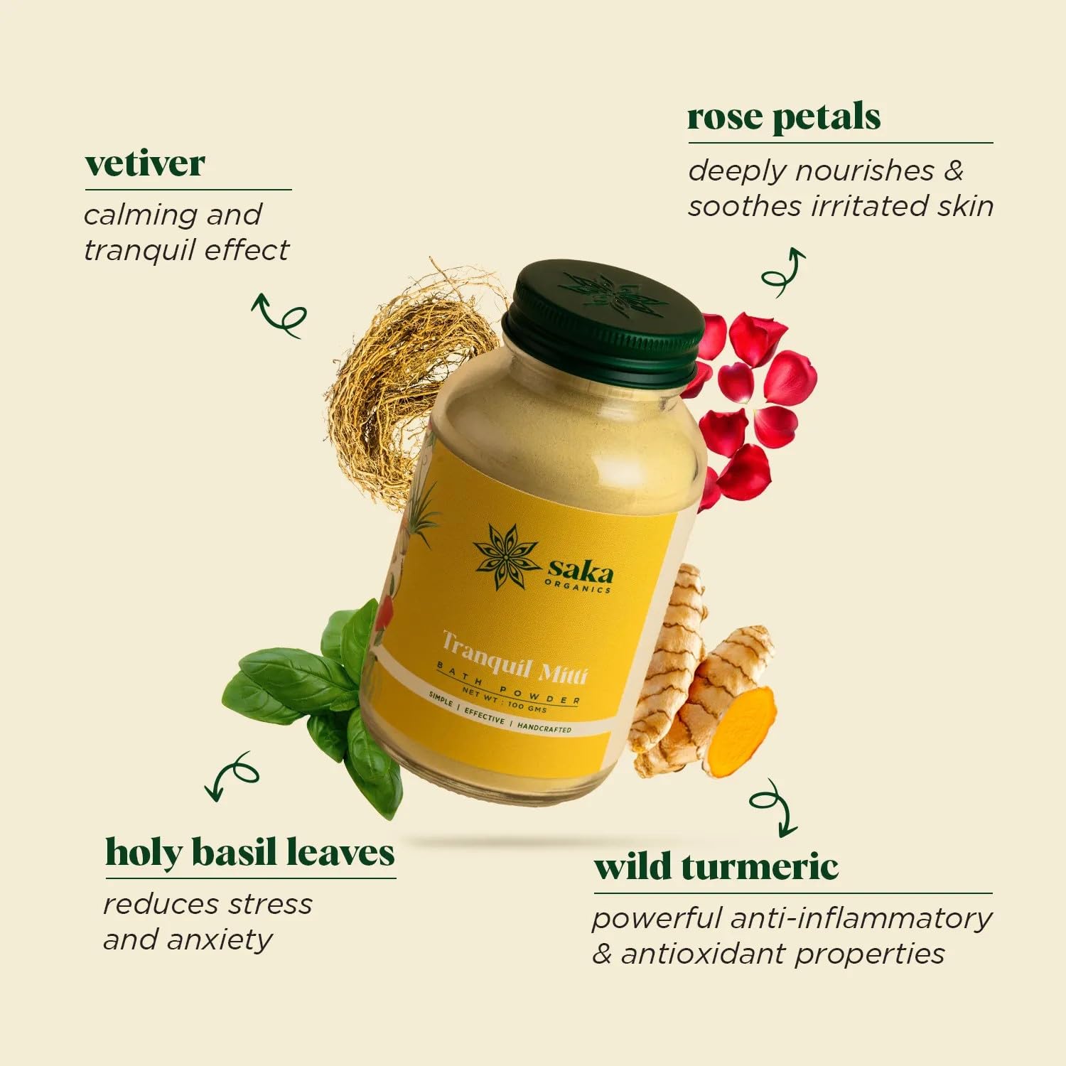 Saka Organics Herbal Bath Powder With Vetiver & Tulsi 100G
