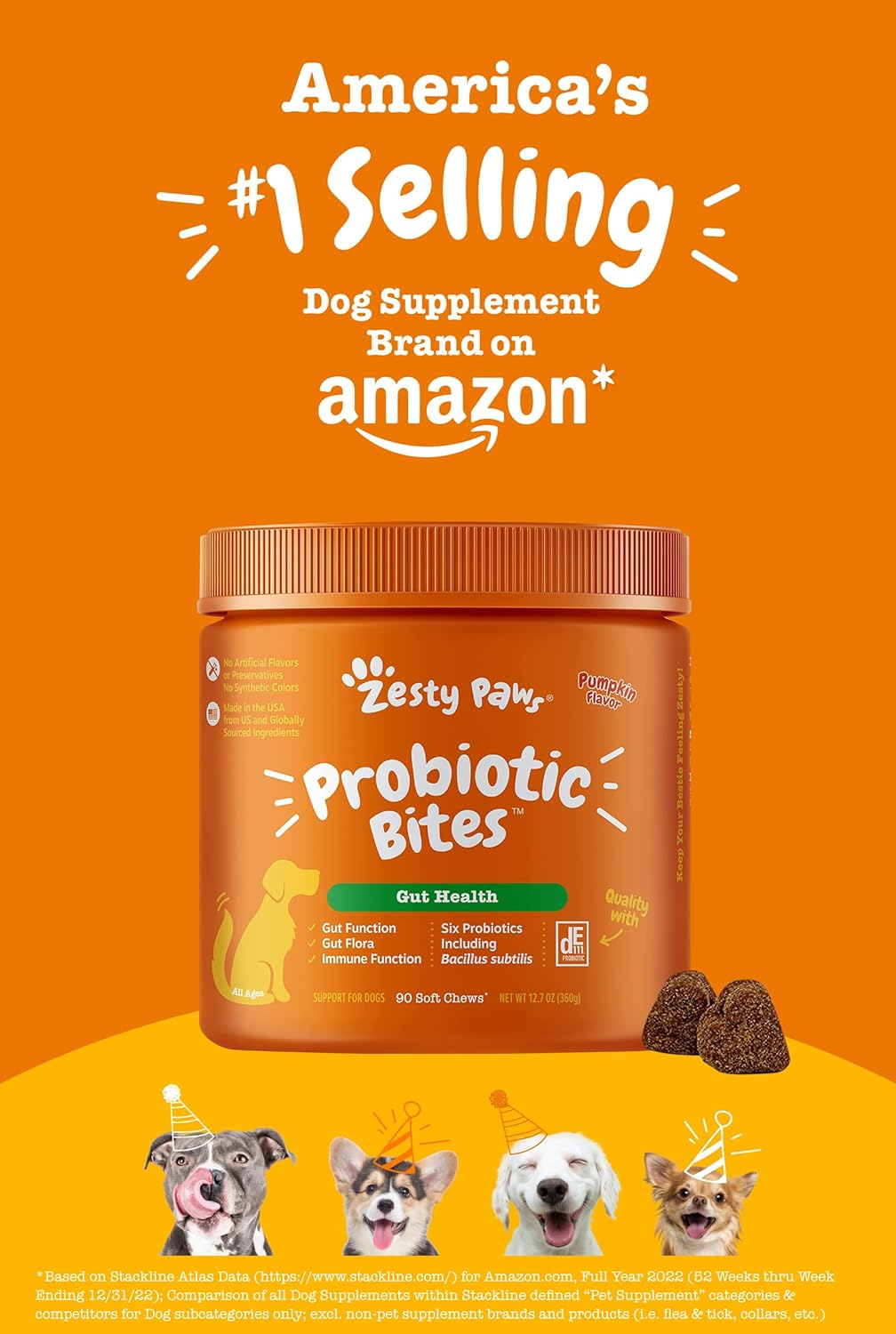 Zesty Paws Probiotics for Dogs - Digestive Enzymes for Gut Flora, Digestive Health, Diarrhea & Bowel Support - Clinically Studied DE111 - Dog Supplement Soft Chew for Pet Immune System - Pumpkin : Pet Supplies