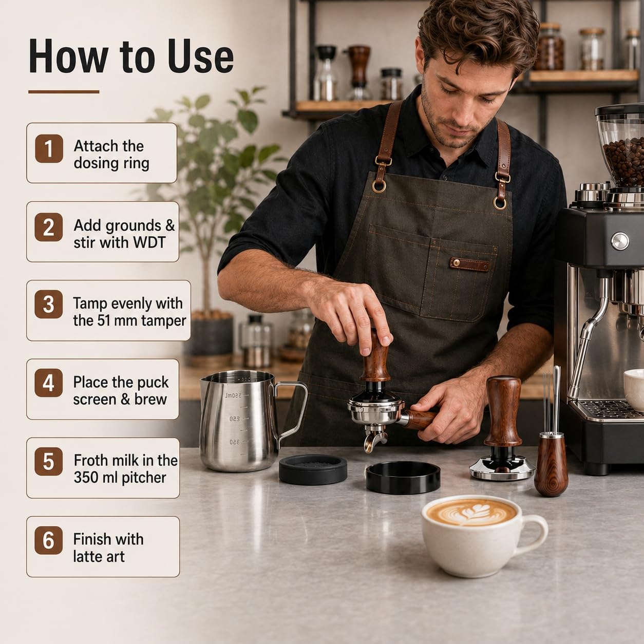 Set Barista 24 Pezzi, pressino per caffe 51 mm, accessori macchina caffe