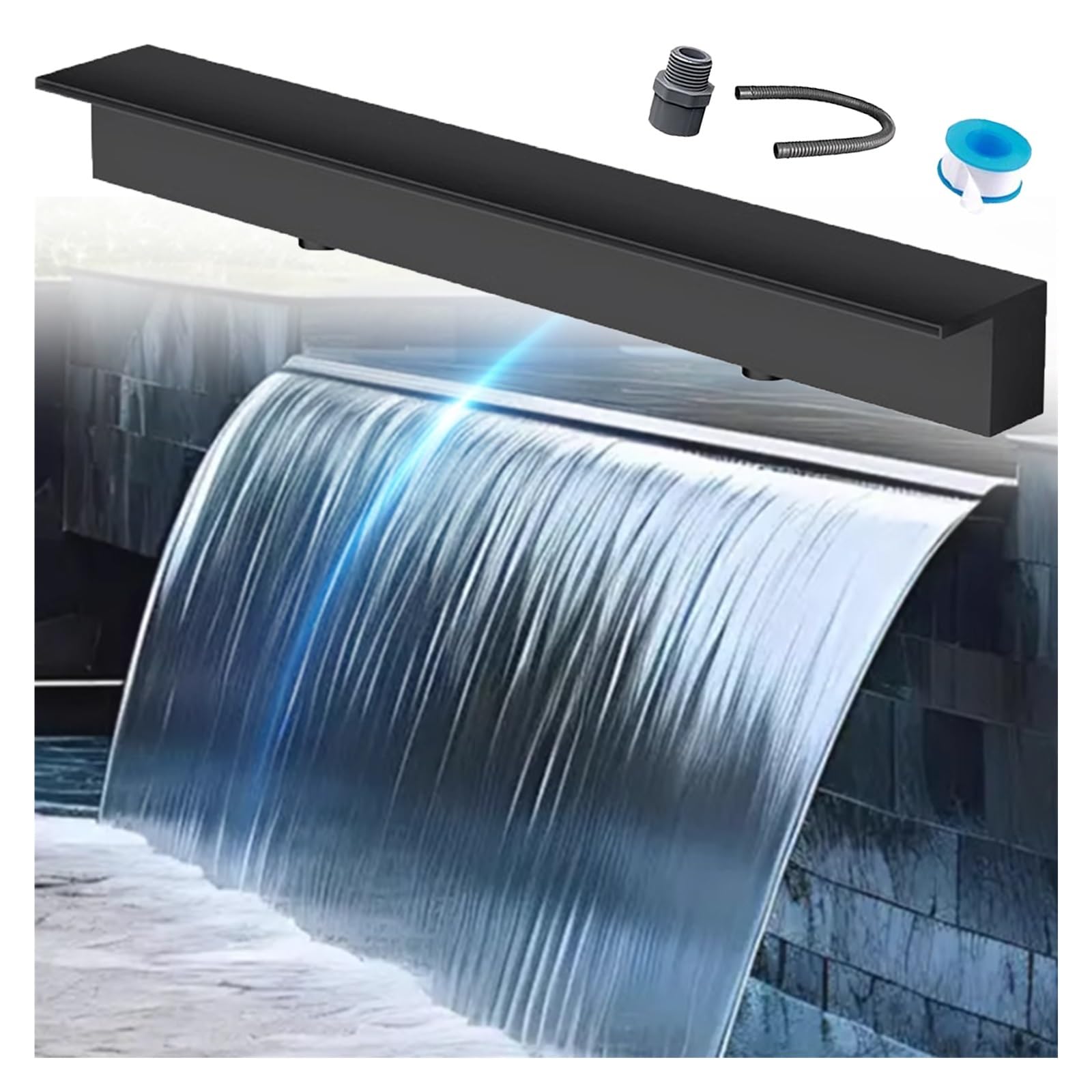 Kit per lo sgocciolamento per stagni neri personalizzati - Funzione di flusso d'acqua da 192 cm per piscine, fontane da giardino, parchi acquatici, senza bisogno di pompa, versatile soluzione per