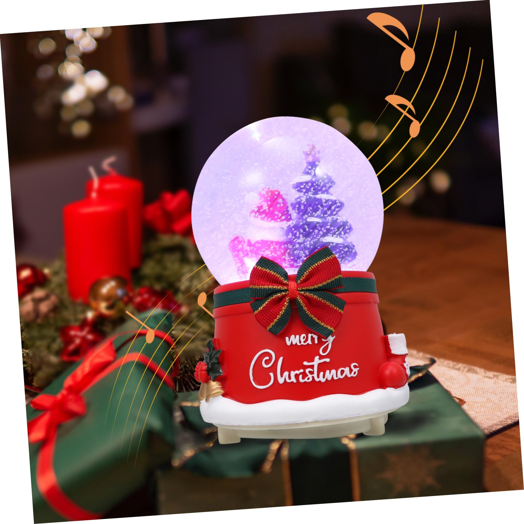 iplusmile Caja de Música Bola de Cristal Navideña Roja, de Resina y Vidrio, Luminosa y Giratoria, con 3 Pilas AAA No Incluidas, Cumpleaños y Navidad