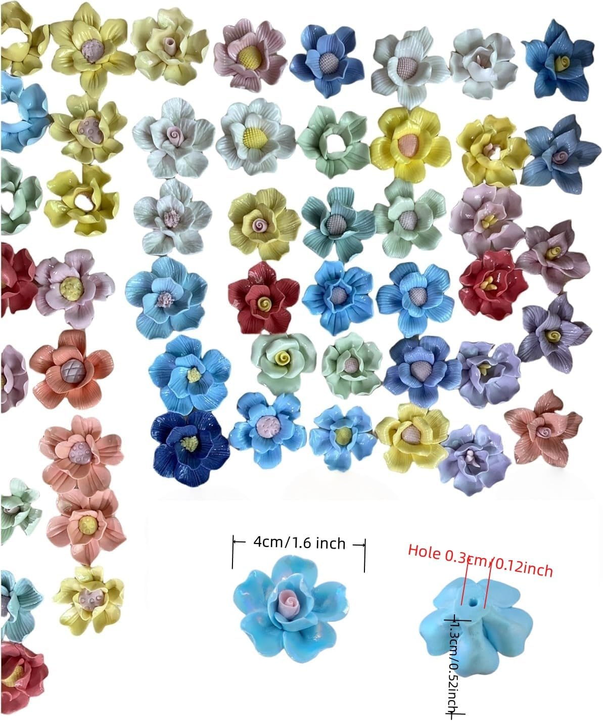 10 PCS 3D Flower Ceramic Tiles,1.6" Handmade Procelain Ceramic Flowers for Artwork,Fish Tank,Vases,Living Room, Dining Table,Office, Home Floral Decor (Double-Flowered Blue)