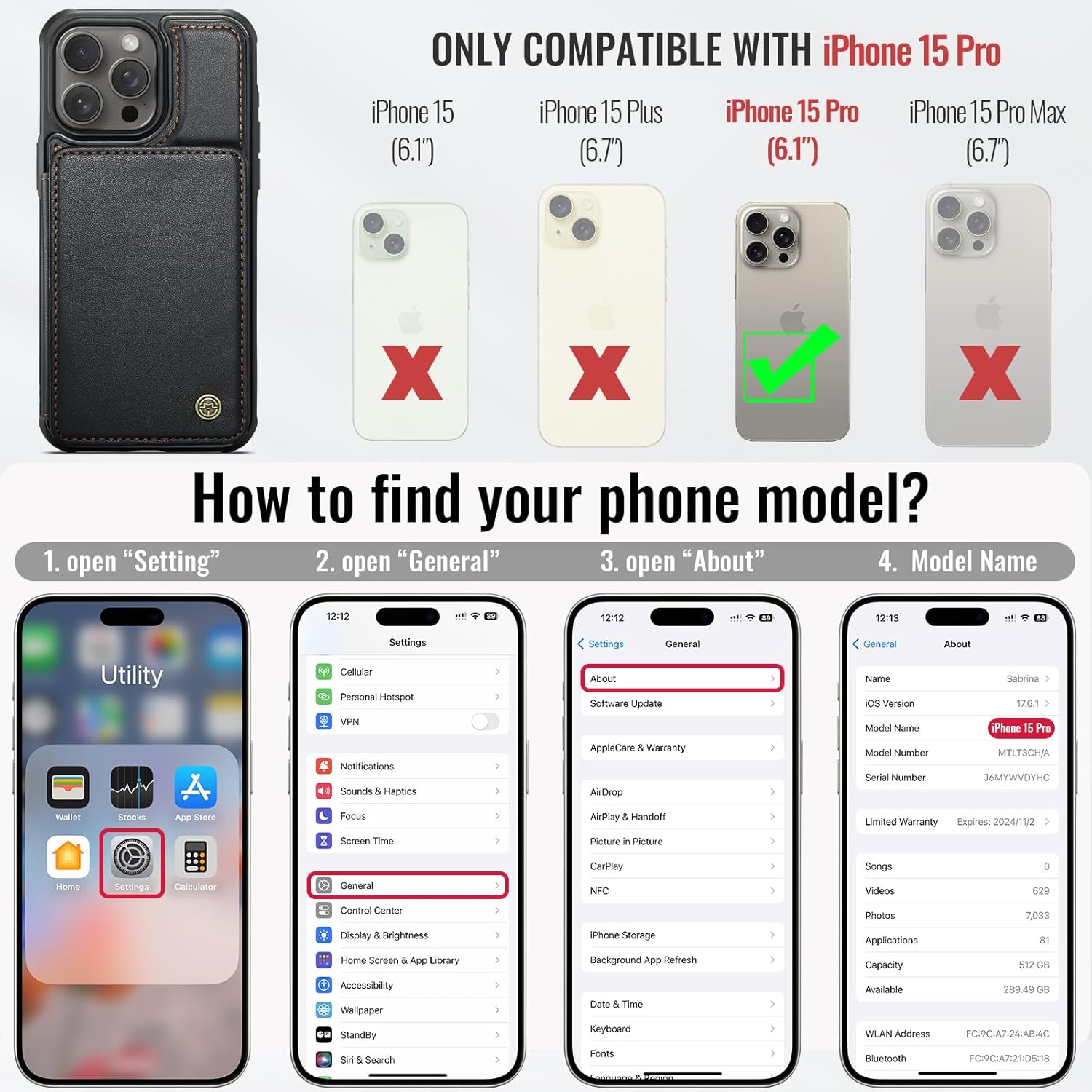 Vinich for iPhone 15 Pro Wallet Case with Card Holder, RFID Blocking Credit Slots Kickstand Shockproof Phone Cover Fit for iPhone 15 Pro 6.1" Black - Image 2