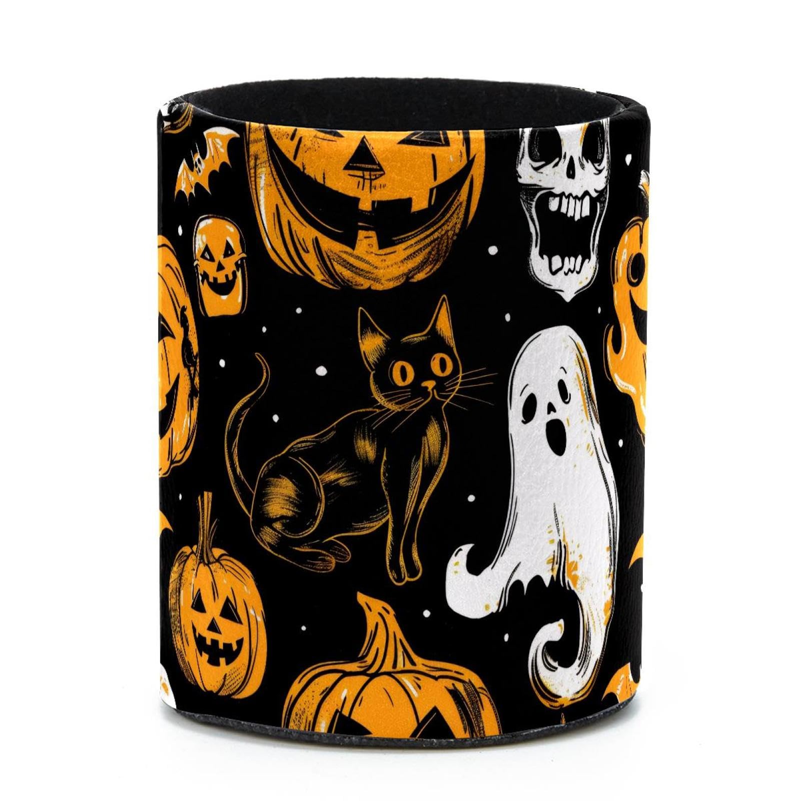VAPOKF Round Pencil Holders for Desk, Halloween Pumpkin Skull Pen Holders Pen Pot Makeup Brushes Storage Desktop Stationery Supplies Organiser for Home Office