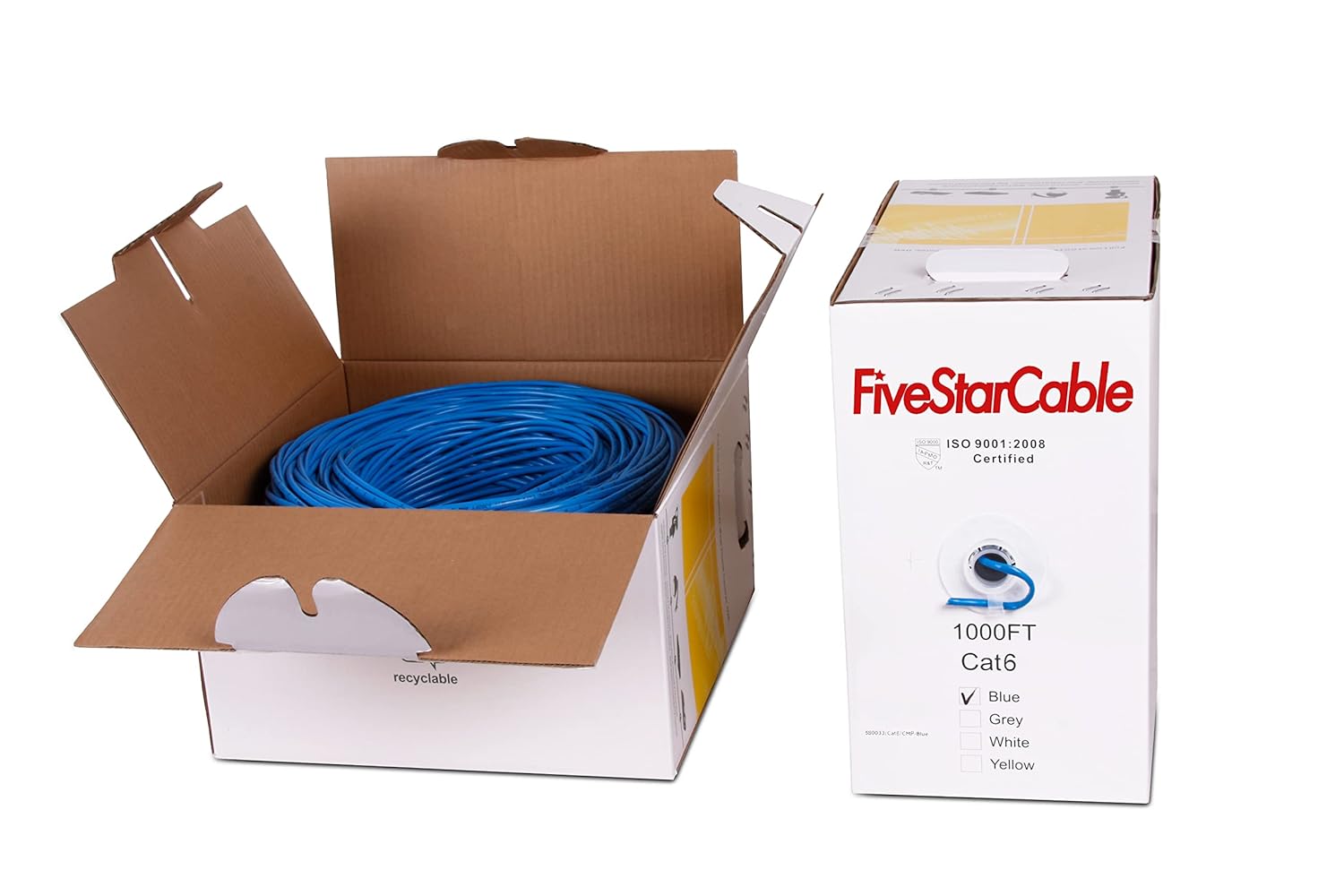 Cat6 Plenum 23AWG CMP Rated Jacket Solid Copper Twisted Pairs Network Ethernet Cable Supports 10GBASE-T for VoIP and IP Video - 1000 Ft Blue