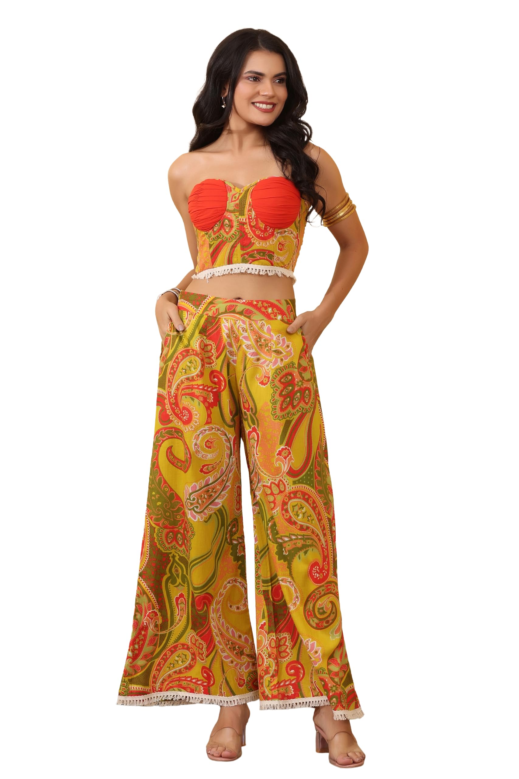 Women Printed Tube Top & Palazzo Co-ord Set | Strapless Crop Top with Wide Leg Palazzo Pants | Casual Summer Outfit for Women-picture-17