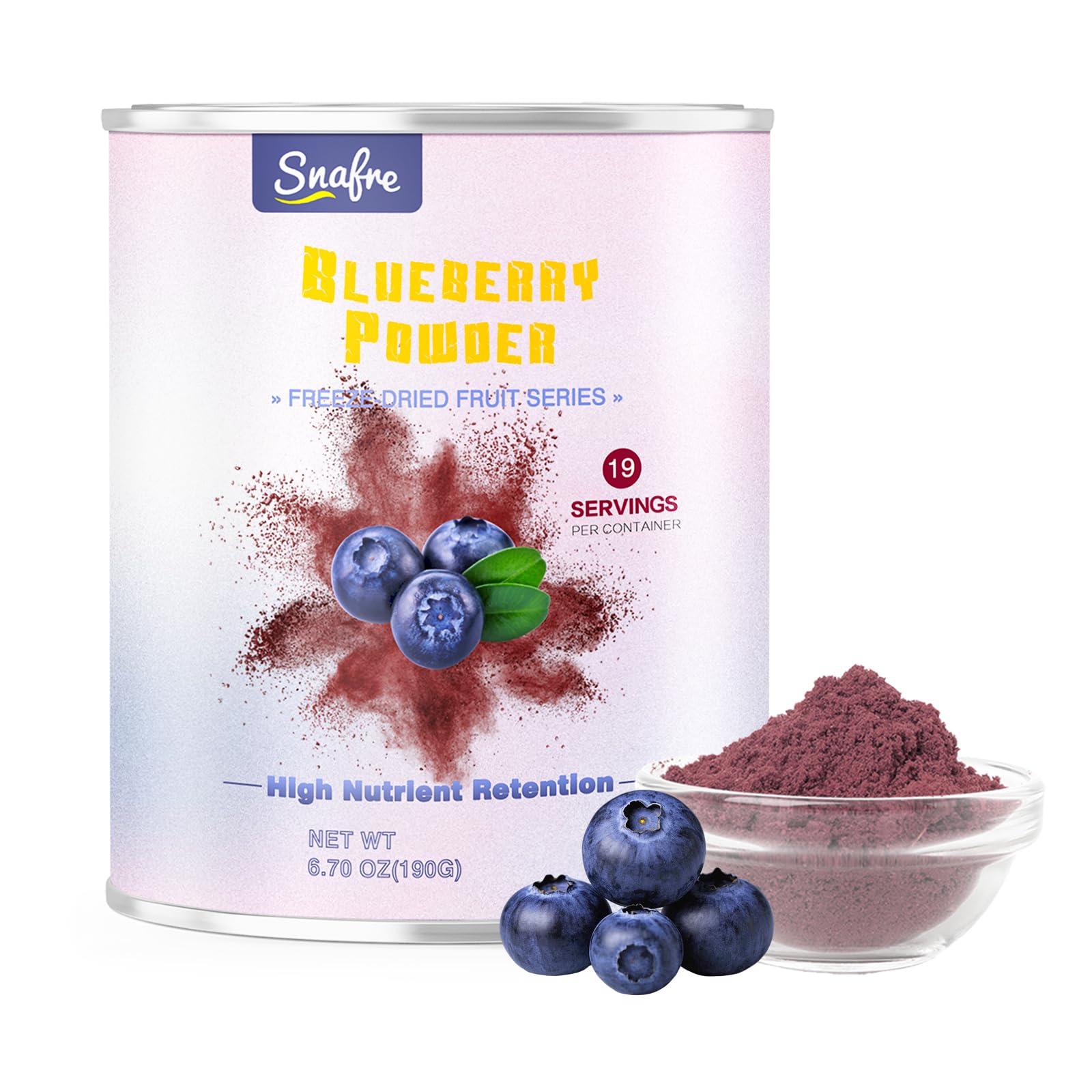 Blueberry Powder, 6.7OZ Freeze Dried Blueberry Pow der, Freeze Dried Fruit Powder, No Sugar & Additives, Great for Oatmeal, Cereal, Yogurt, Ice Cream, Pudding, Cookies, Cakes