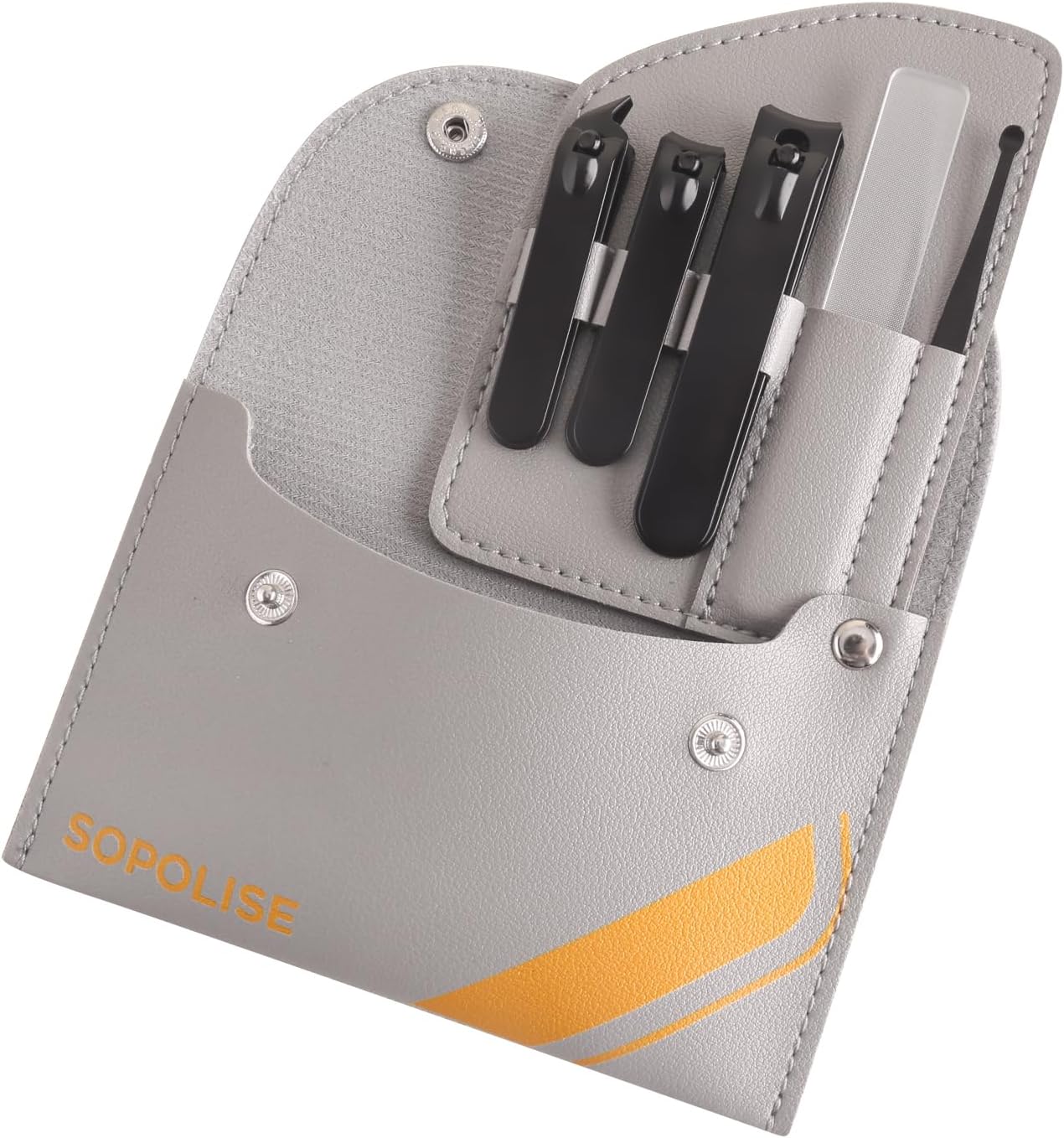 Manicure Set, 5 Piece Nail Care Kit with Carbon Steel Tools (Cuticle Nipper, Small & Large Nail Clippers, Ear Pick, Glass File), Portable Grooming Pouch, Manicure Set Nail Clippers(Brown)
