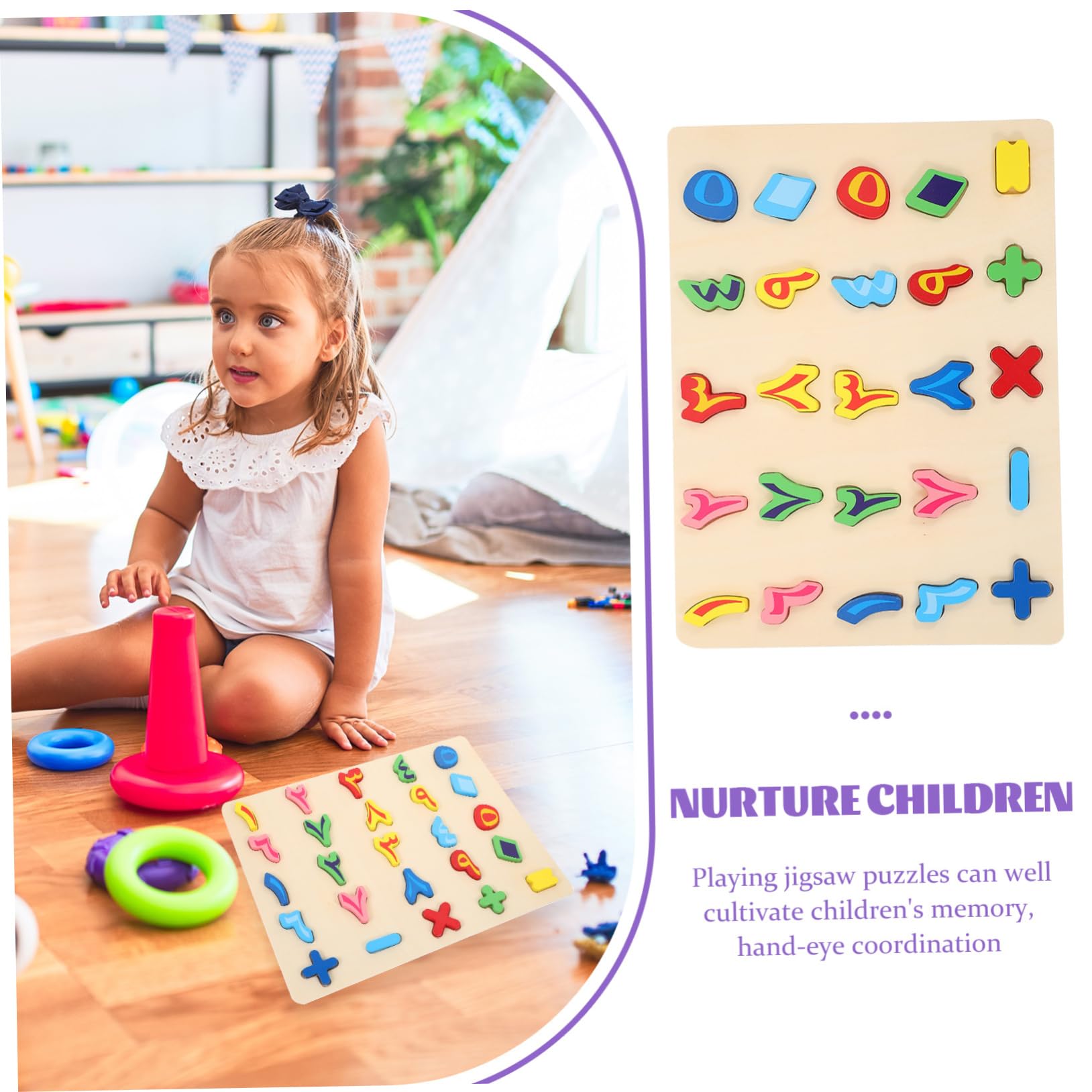 Puzzle en Bois Éducatif Chiffres et Alphabet Arabe Jouet Reconnaissance des Formes Mémoire Préscolaire