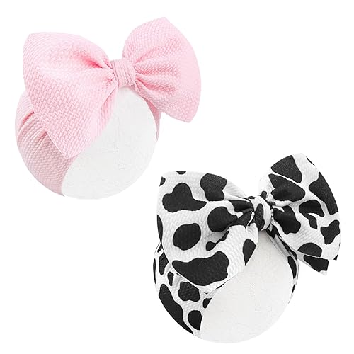 2 lazos para el pelo con estampado de vaca Moo de 7 pulgadas para bebés, niñas, accesorios de vaquera, diademas para bebés y niñas, lazo rosa