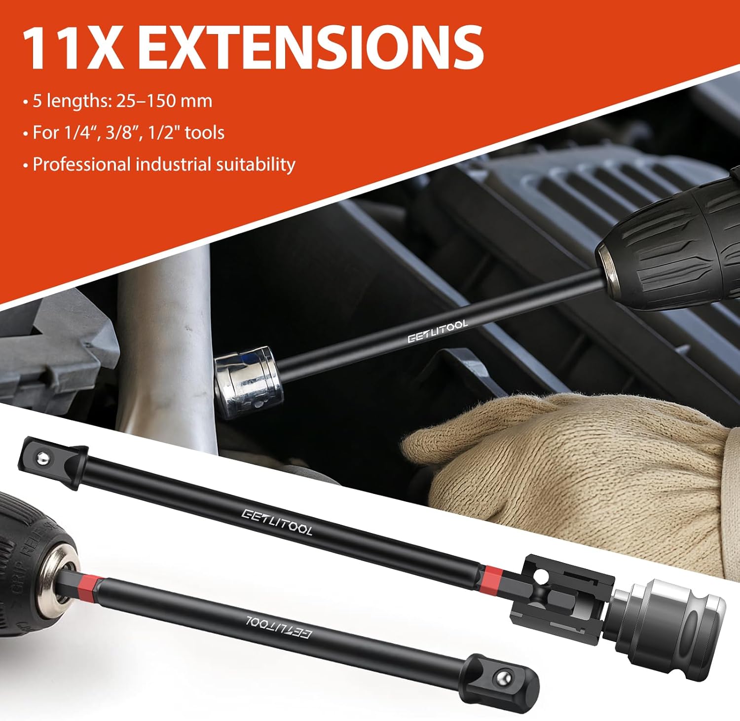 GETLITOOL 20Pcs Socket Adapter Set, Universal Joint Socket Set with Drive Adapters & Extension Bars, 42CRMO Steel, Rust-Resistant, EVA Foam Organizer for DIY, Automotive, and Repairs