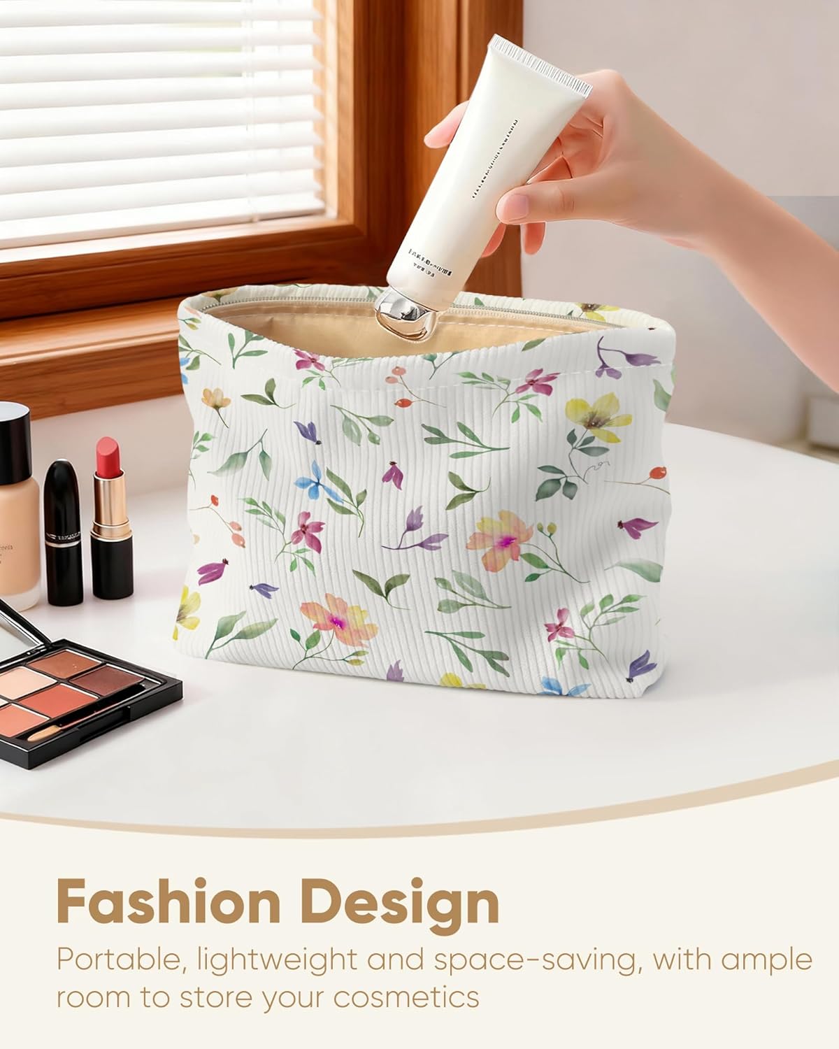 Cute Floral Makeup Pouch for Women Small Make Up Bag for Purse Zipper Initial Makeup Cosmetic Bags Pouches for Purse Aesthetic Travel Toiletry Bags, Colorful Floral - Image 3