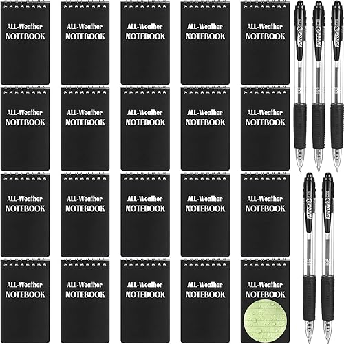 Chinco 20 blocs de notas para todo tipo de clima, 3 x 5 pulgadas, bolsillo impermeable, bloc de notas táctico en espiral, cubierta resistente a la