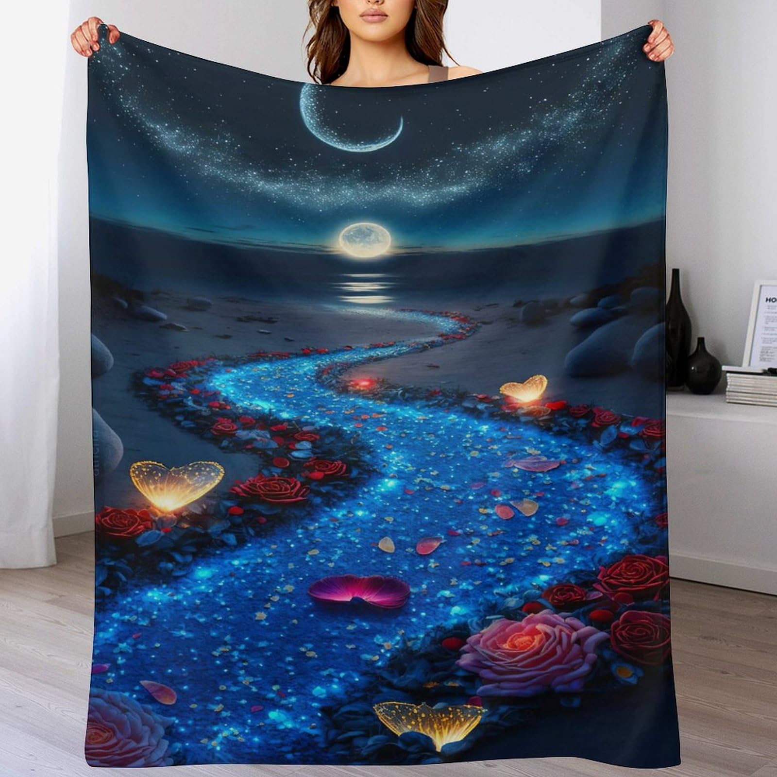 Couverture lit flannel doux paysage au design imprimé artistique et structure légère